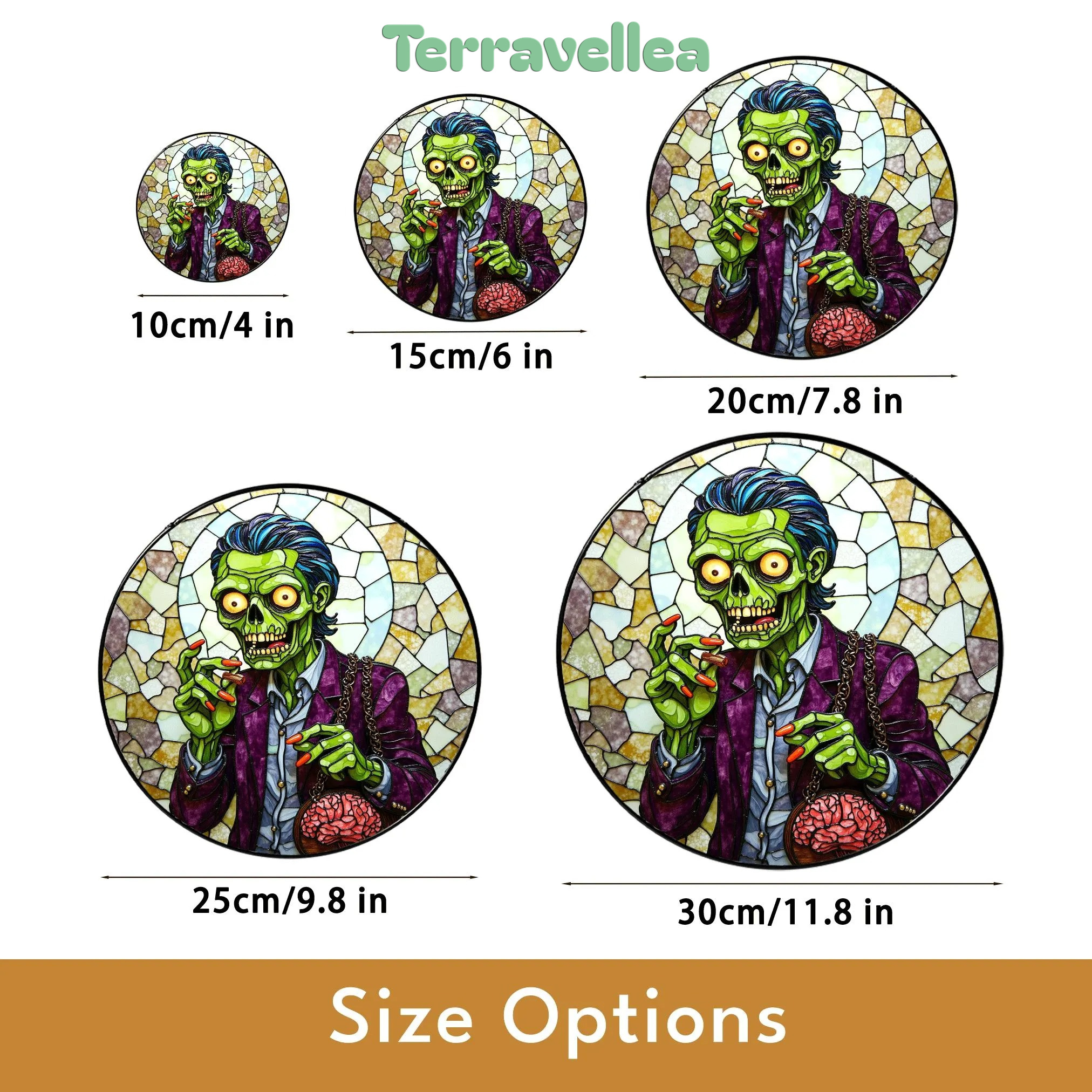 Suncatcher Stained Glass Zombie Holding Brain Halloween Gift for Horror Lover - image 10