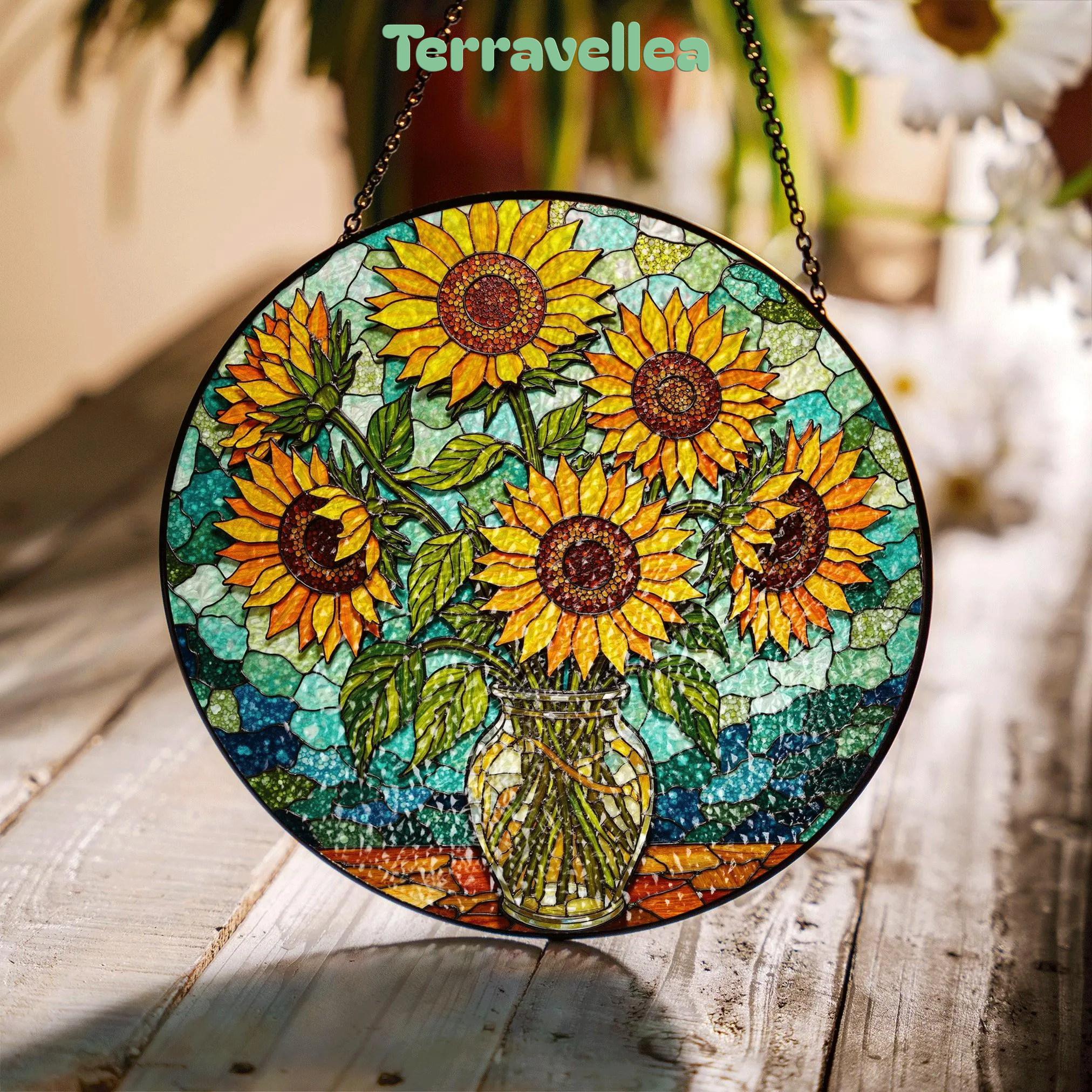 Sunflower Stained Glass Suncatcher Window Hanging Gift for Mom Friend - image 1