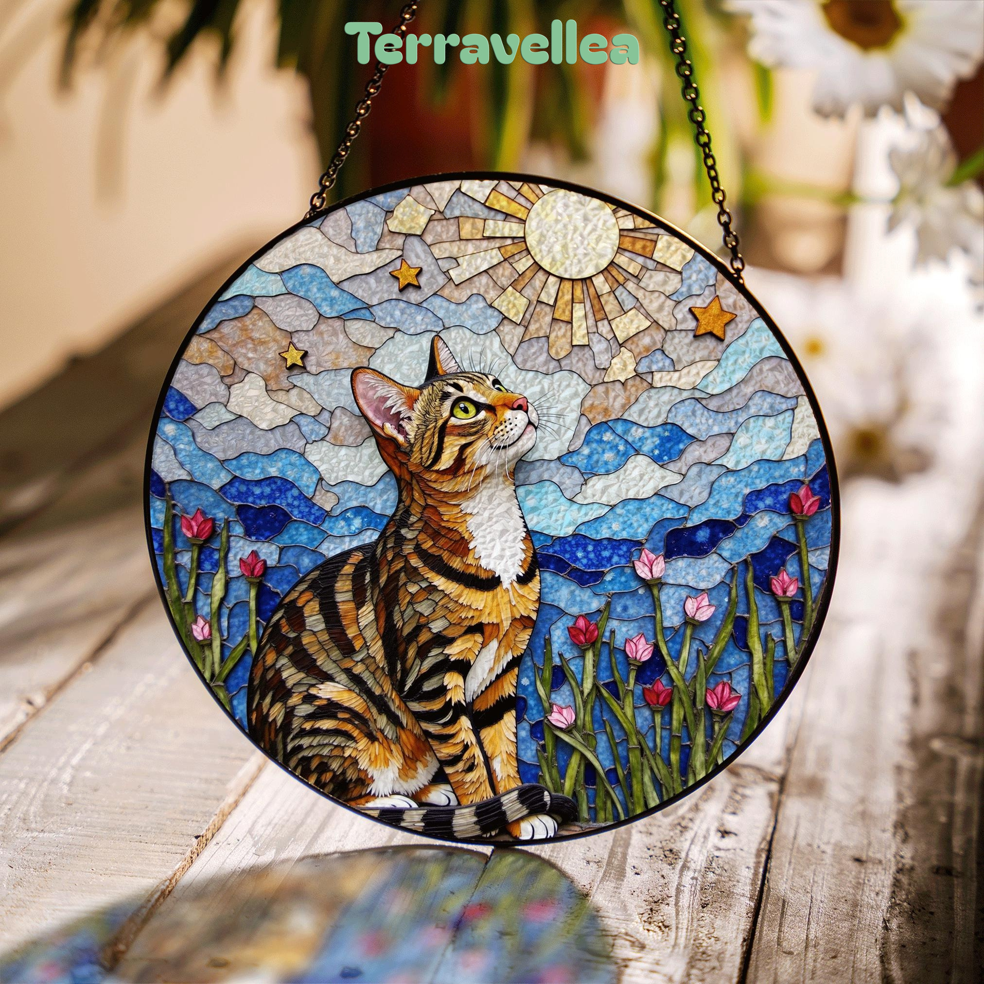 Tabby Cat Moonlight Suncatcher Stained Glass Window Decor Gift for Cat Lovers - image 1