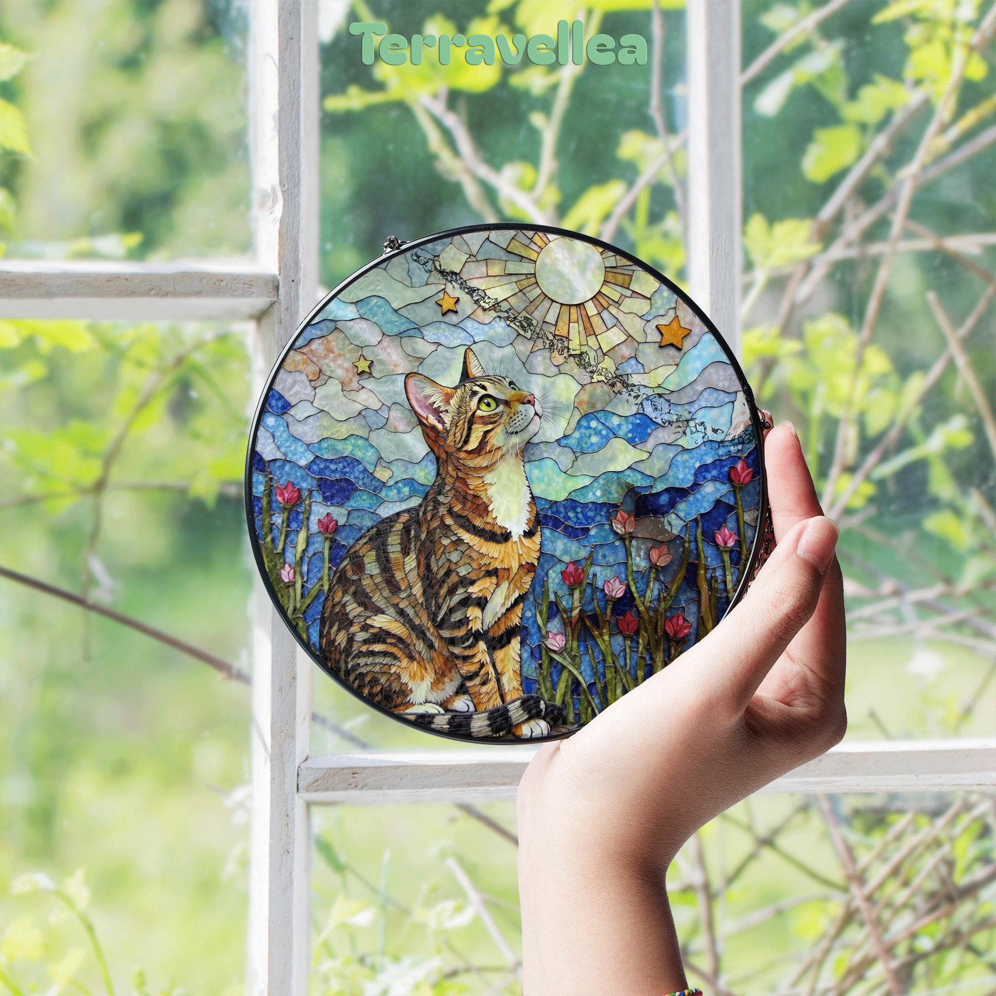 Tabby Cat Moonlight Suncatcher Stained Glass Window Decor Gift for Cat Lovers - image 4