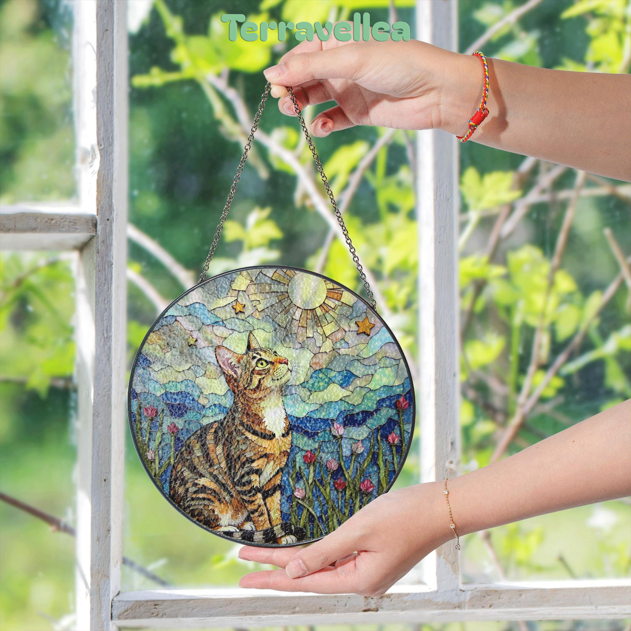 Tabby Cat Moonlight Suncatcher Stained Glass Window Decor Gift for Cat Lovers - image 5