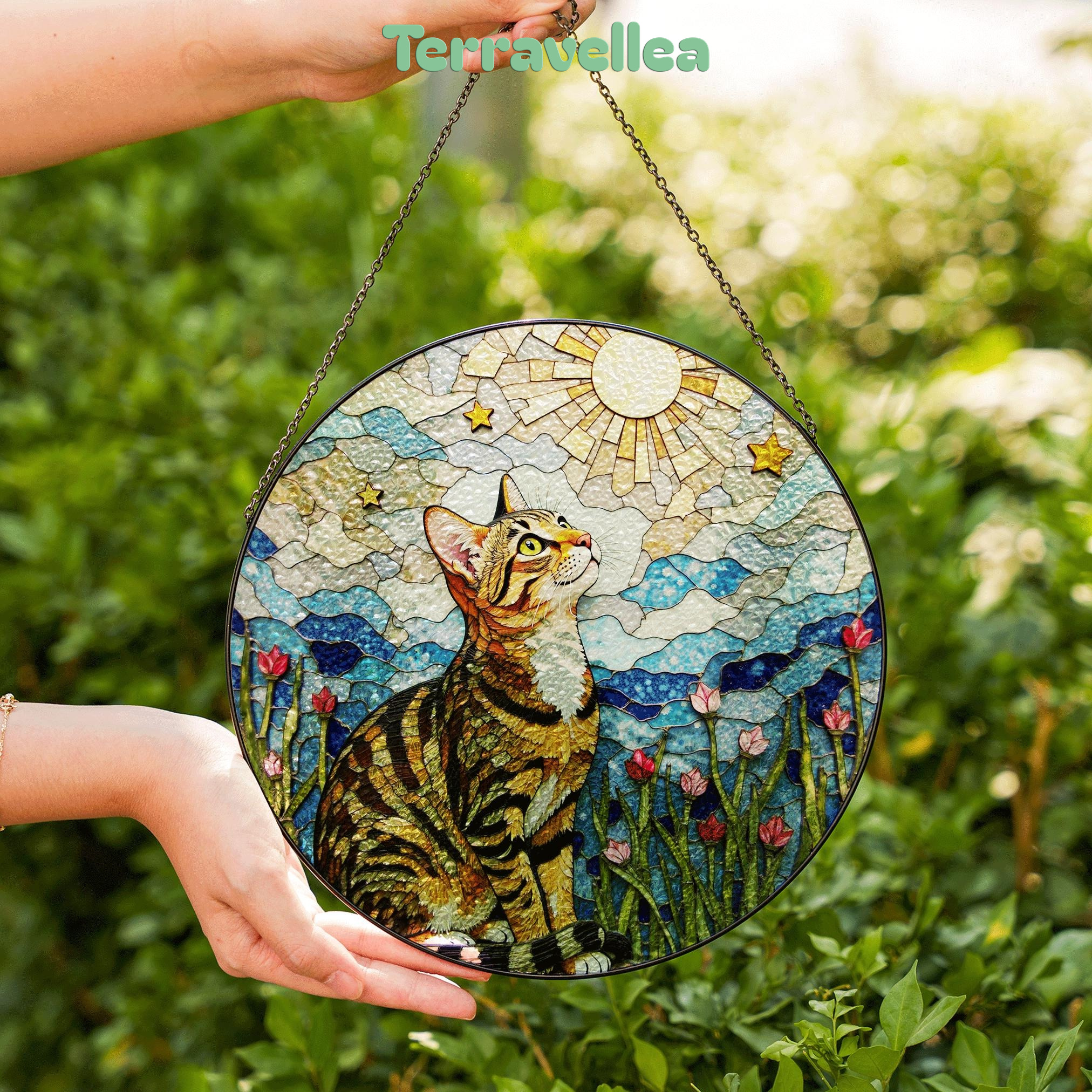 Tabby Cat Moonlight Suncatcher Stained Glass Window Decor Gift for Cat Lovers - image 6