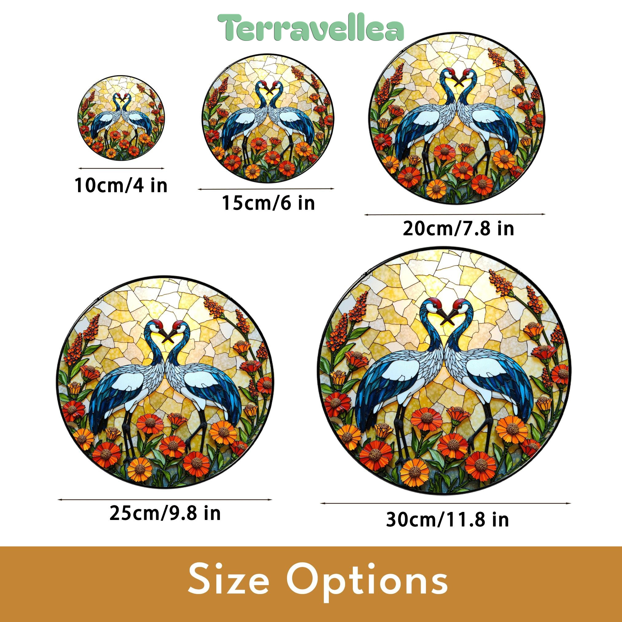Two Cranes With Heart Shape Sun Catcher Stained Glass Window Decor Wedding Gift - image 9