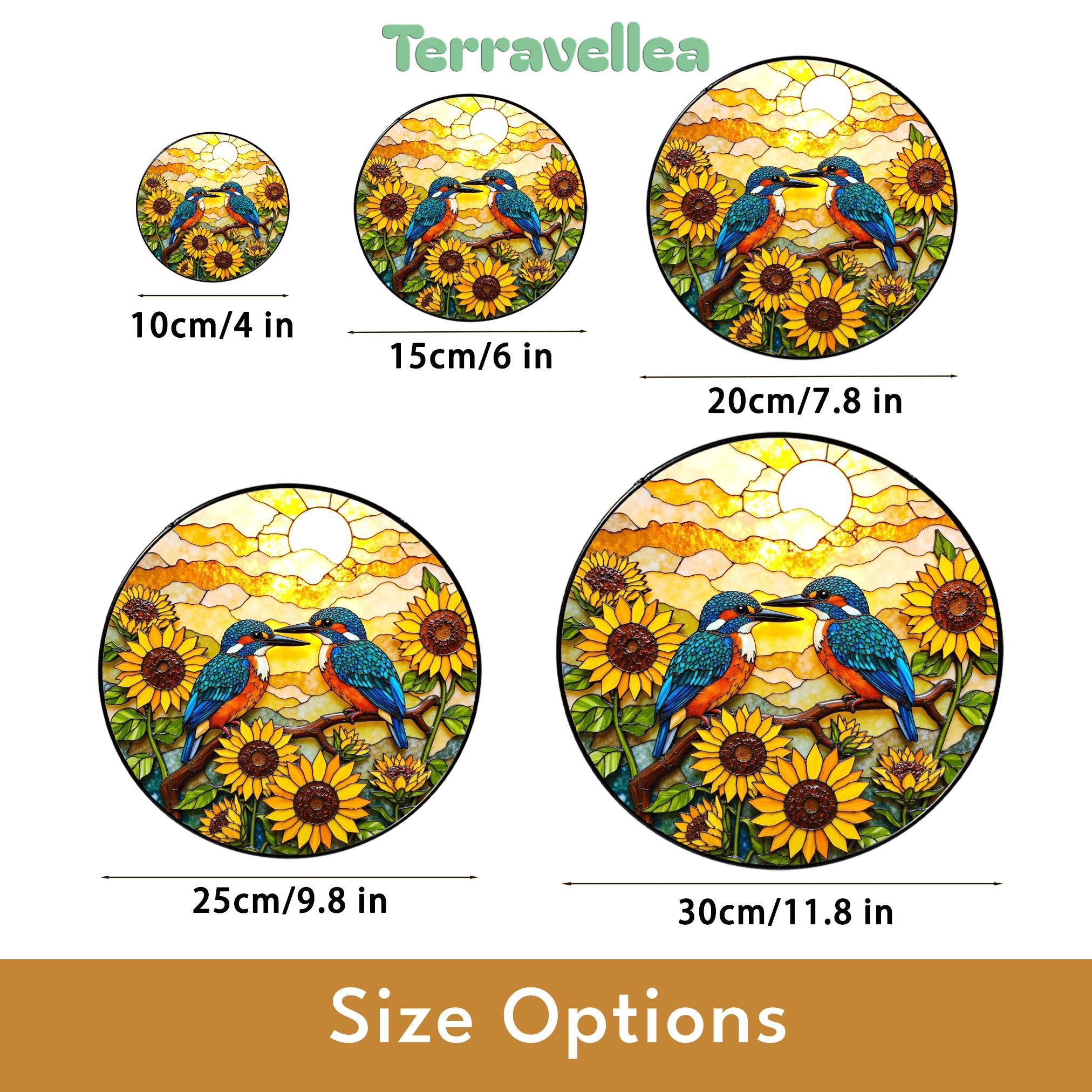 Two Kingfishers on Sunflower Branch Stained Glass Suncatcher Bird Window Decor Gift - image 10