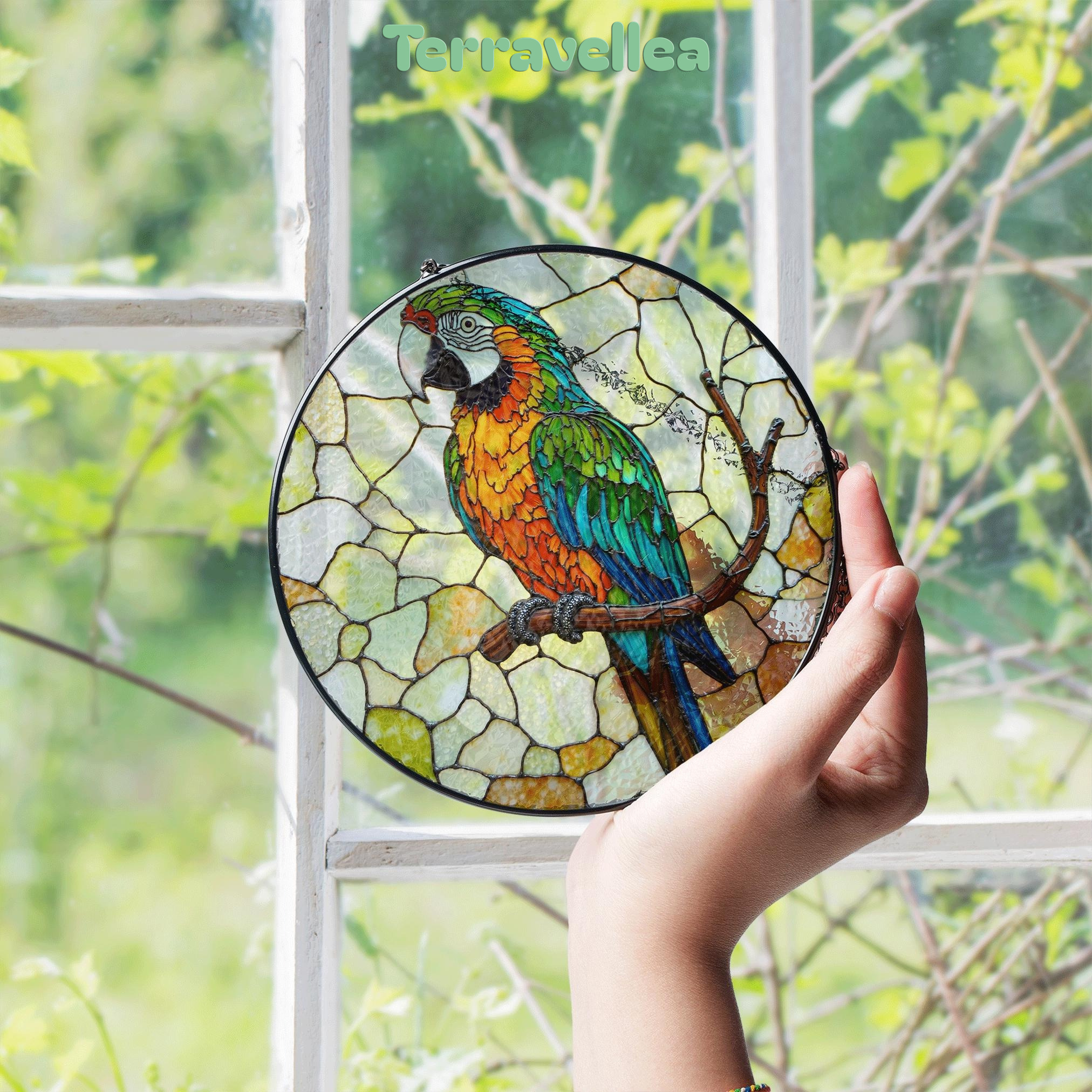 Vibrant Macaw on Branch Stained Glass Suncatcher Window Decor Gift for Bird Lover Birthday - image 4