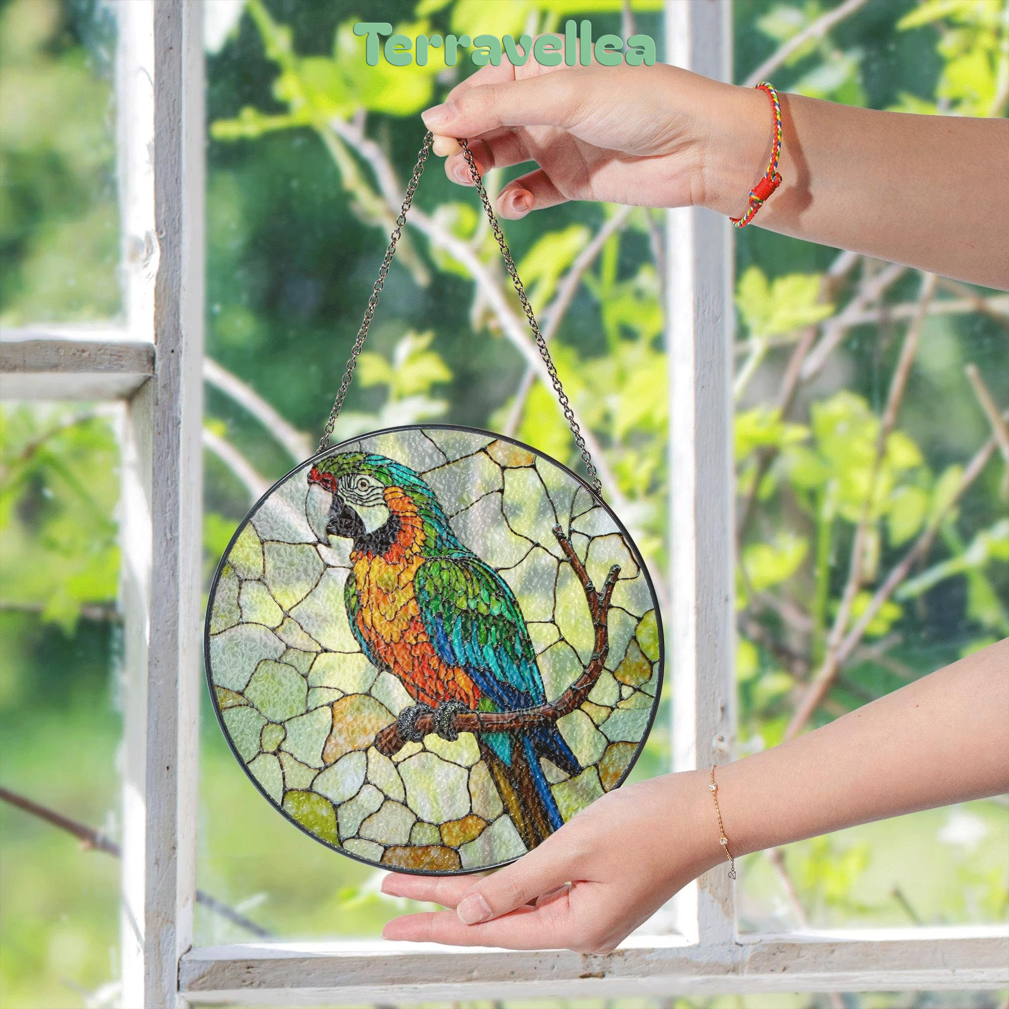 Vibrant Macaw on Branch Stained Glass Suncatcher Window Decor Gift for Bird Lover Birthday - image 5