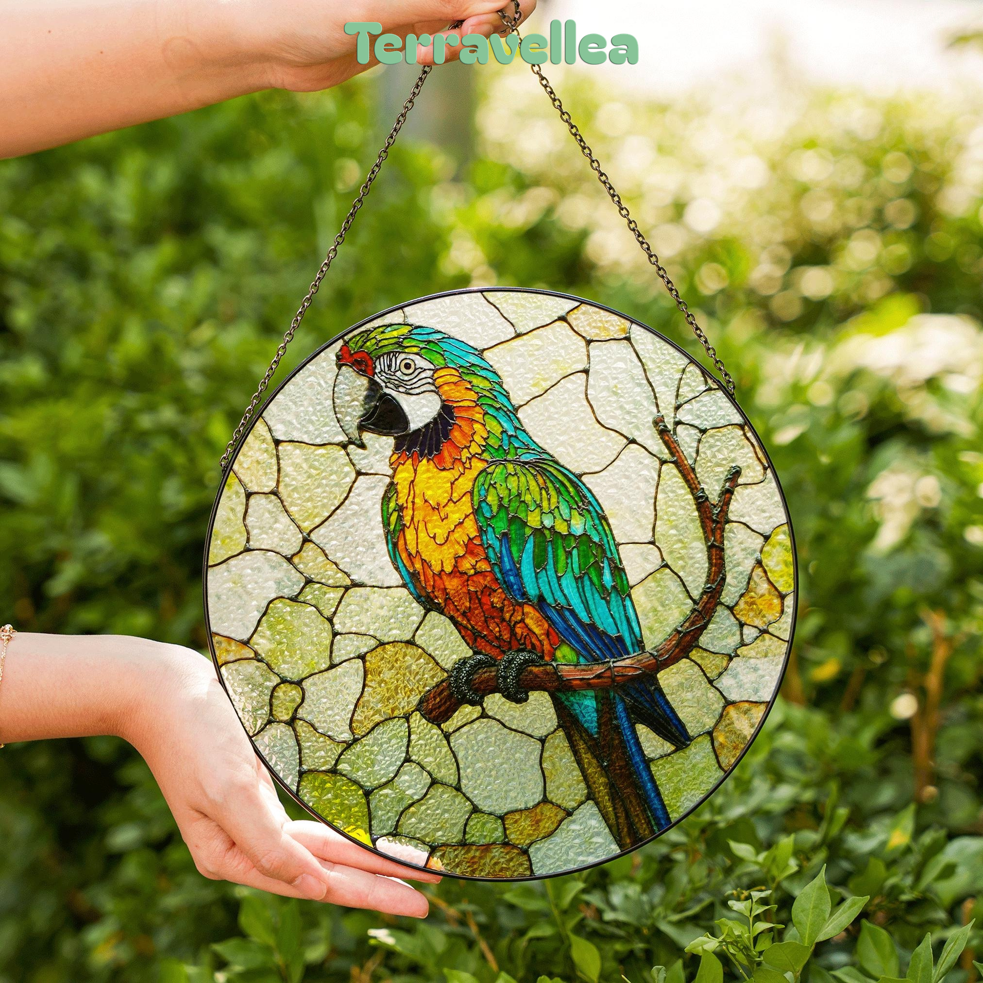 Vibrant Macaw on Branch Stained Glass Suncatcher Window Decor Gift for Bird Lover Birthday - image 6