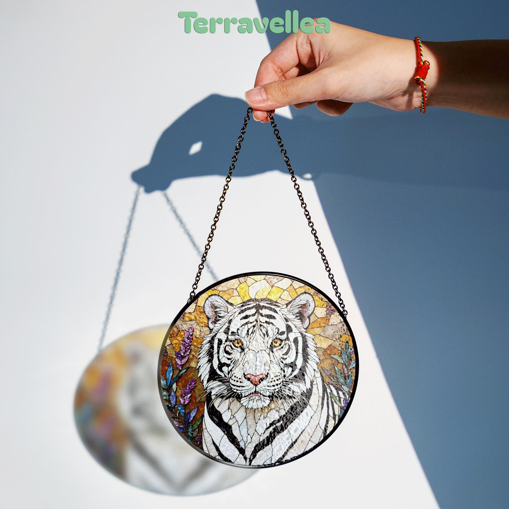White Tiger Nature Scene Suncatcher Stained Glass Style Window Decor Gift for Wildlife Lovers - image 2