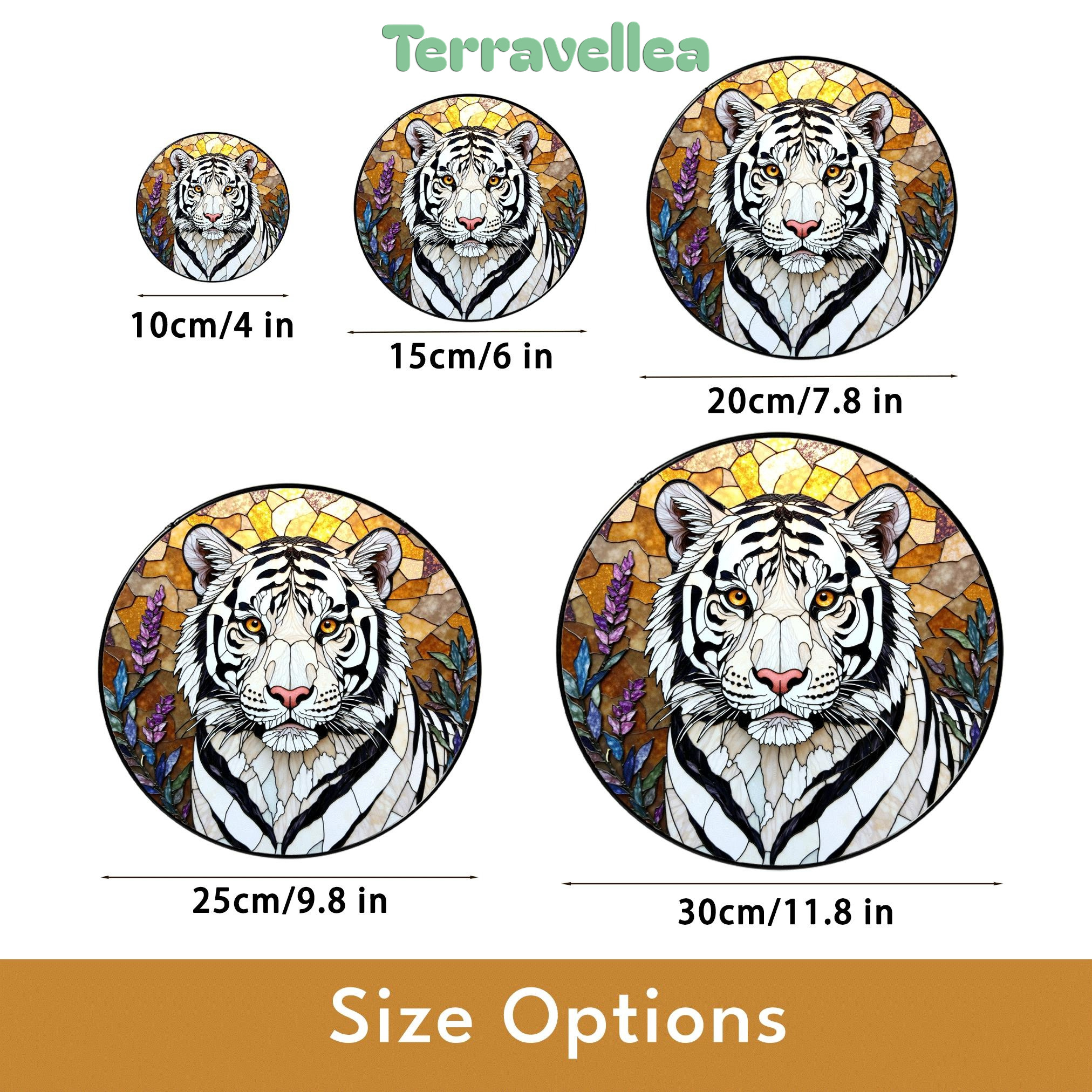 White Tiger Nature Scene Suncatcher Stained Glass Style Window Decor Gift for Wildlife Lovers - image 10
