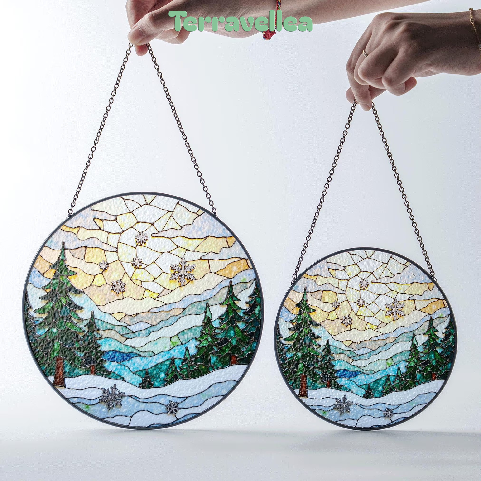 Winter Forest Stained Glass Suncatcher Christmas Gift Home Decor Window Hanging - image 7