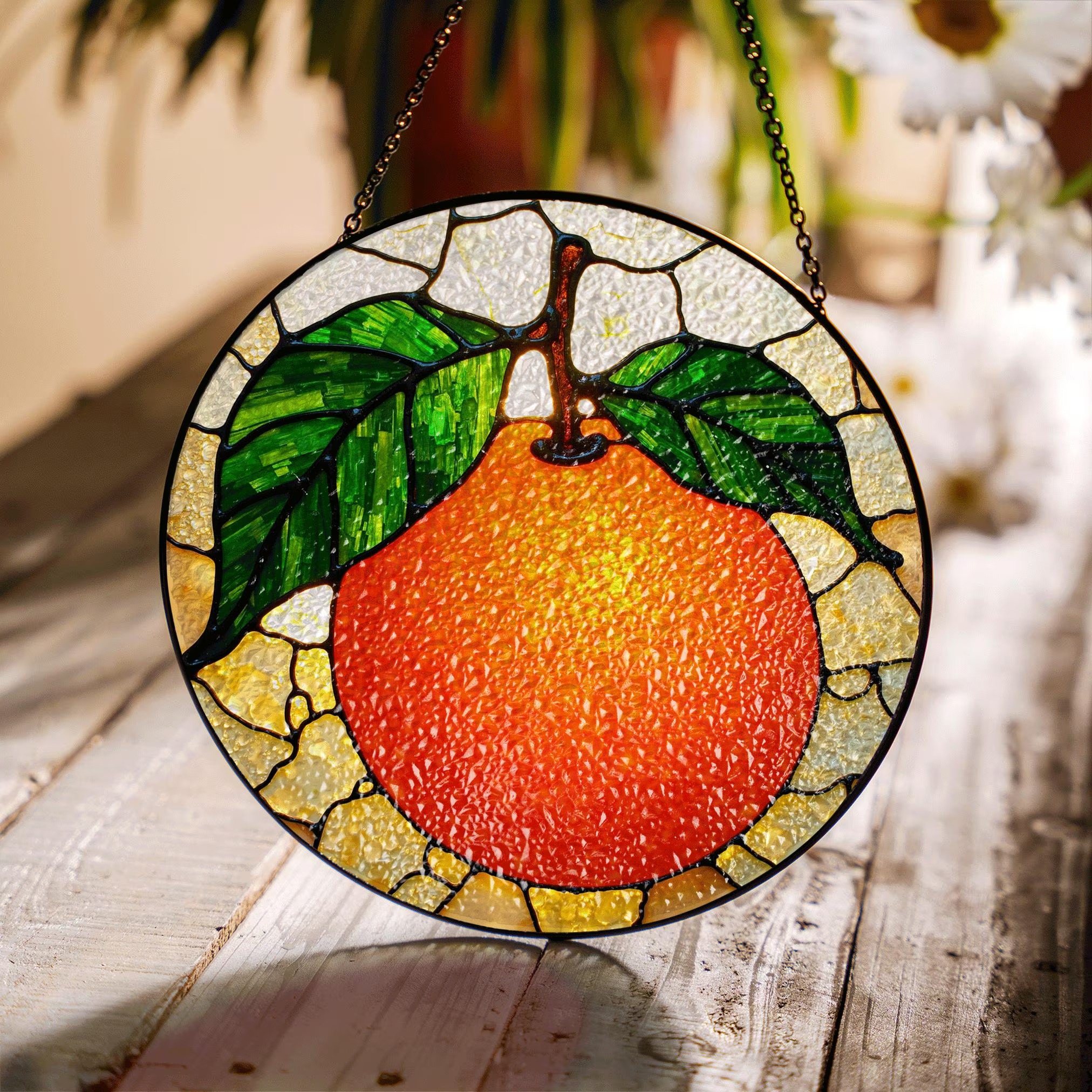 Orange Fruit Stained Glass Suncatcher Window Hanging Gift for Mom Dad Friend - image 1