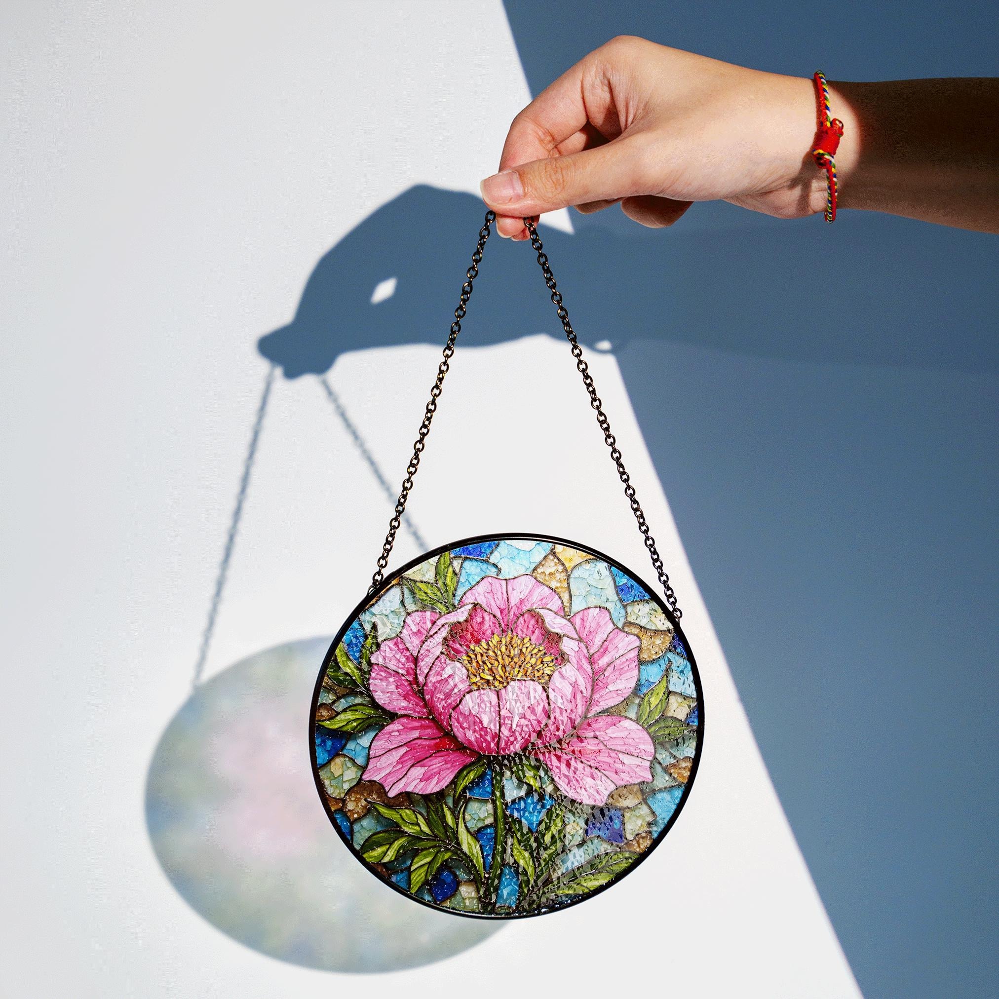 Peony Flower Stained Glass Suncatcher Hanging Window Art Home Decor Gift for Her - image 2