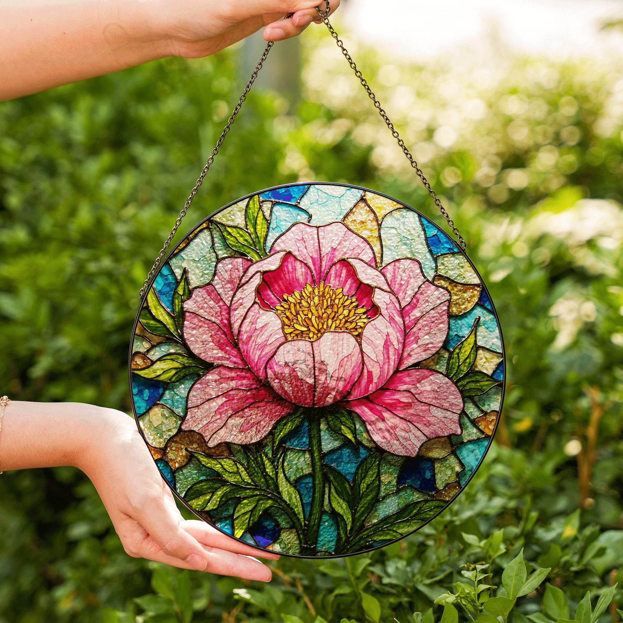 Peony Flower Stained Glass Suncatcher Hanging Window Art Home Decor Gift for Her - image 6