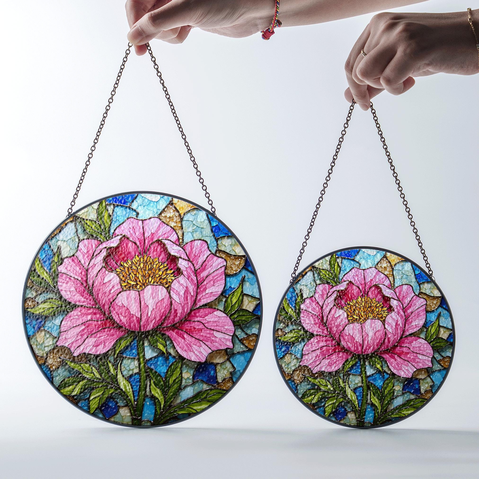 Peony Flower Stained Glass Suncatcher Hanging Window Art Home Decor Gift for Her - image 7