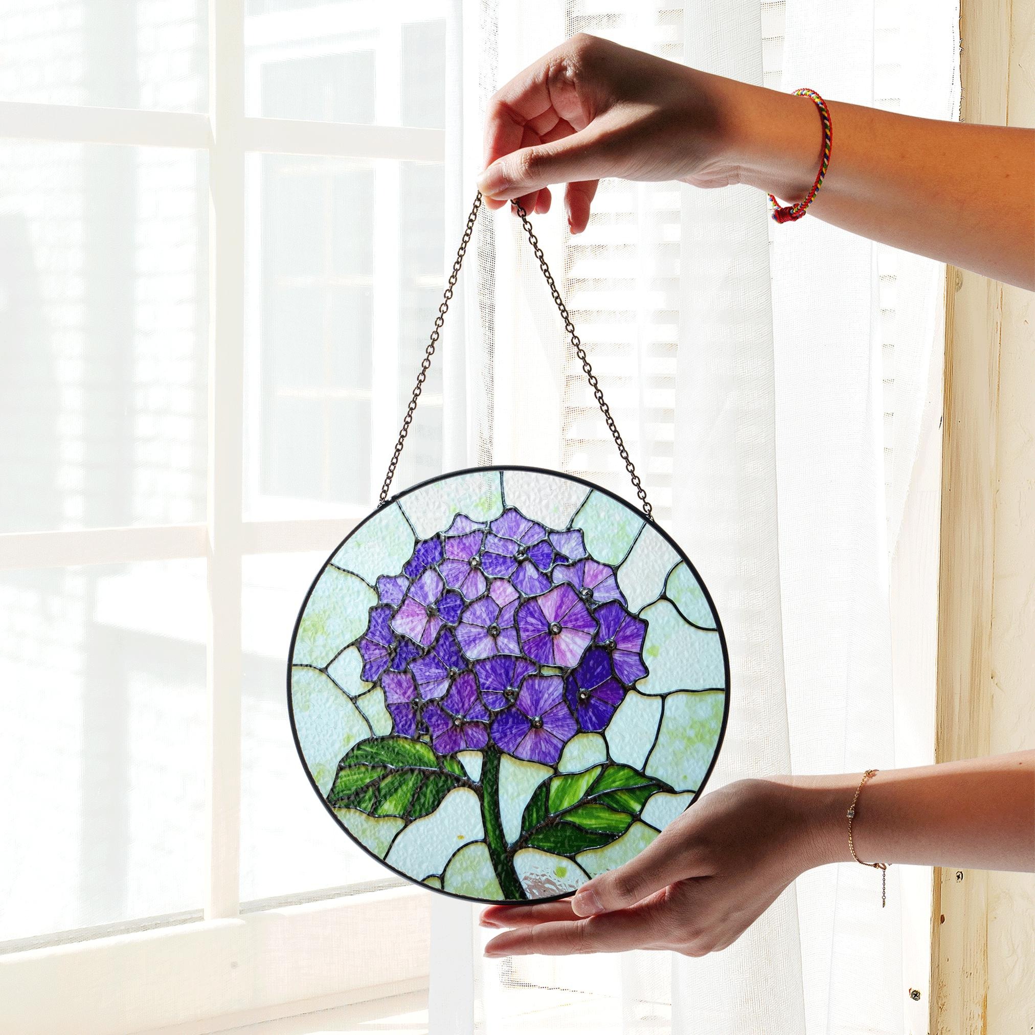 Purple Hydrangea Flower Stained Glass Suncatcher Window Decor Gift for Mom - image 2