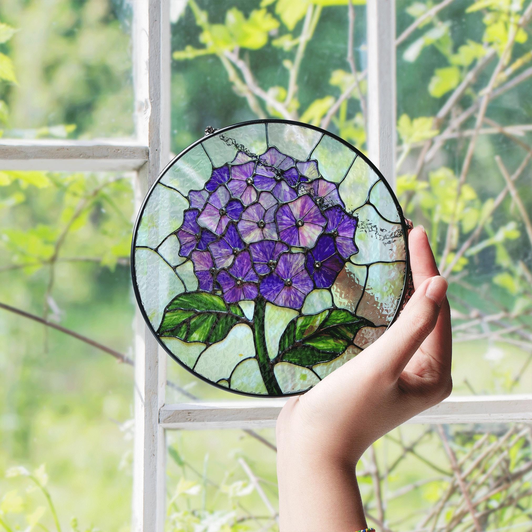 Purple Hydrangea Flower Stained Glass Suncatcher Window Decor Gift for Mom - image 3