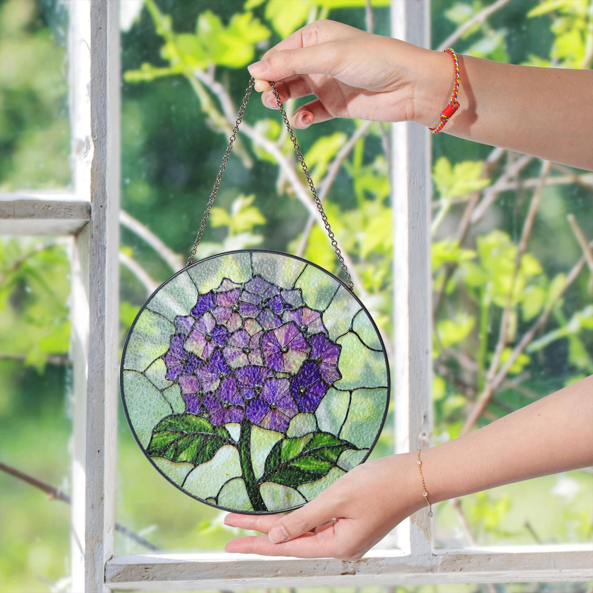 Purple Hydrangea Flower Stained Glass Suncatcher Window Decor Gift for Mom - image 4