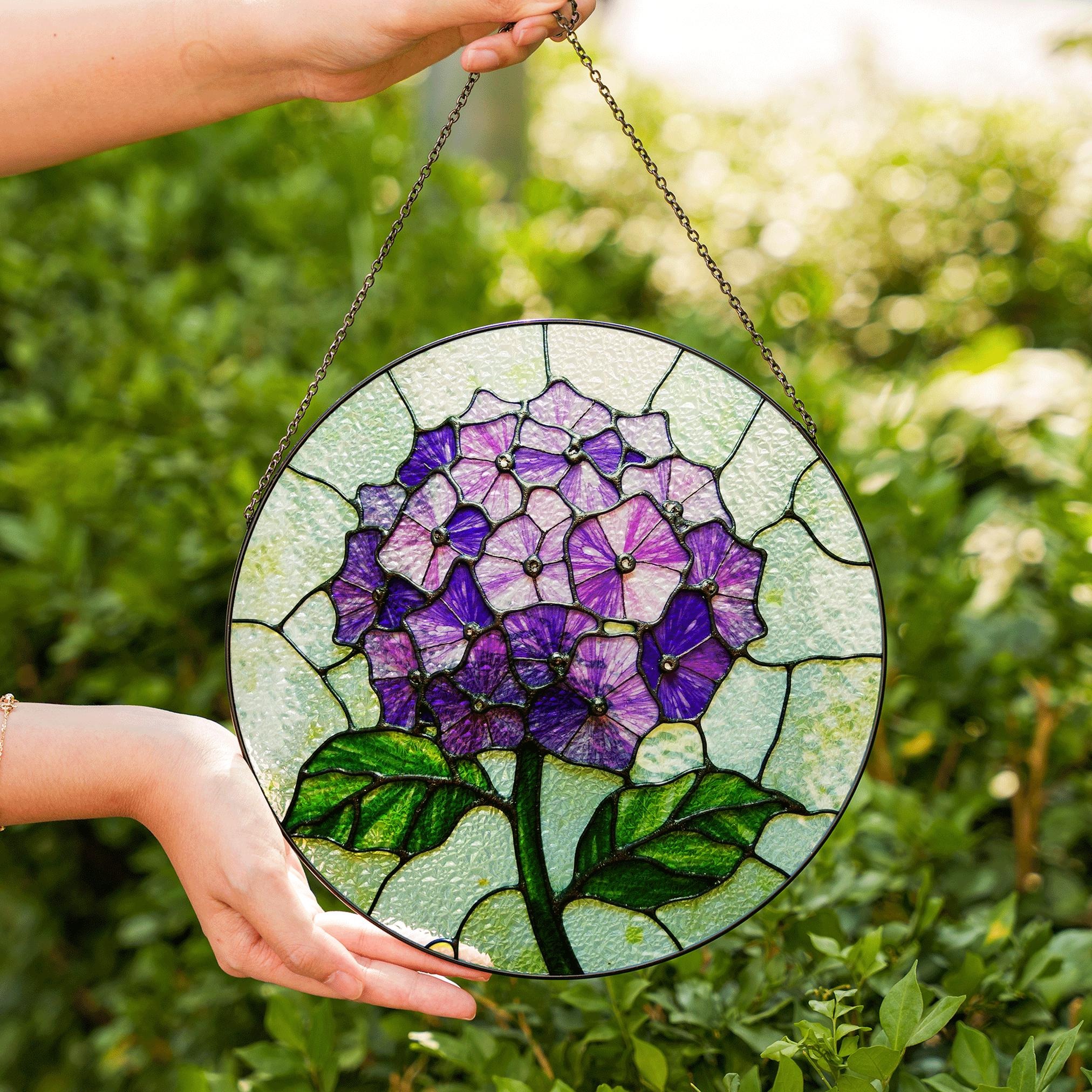 Purple Hydrangea Flower Stained Glass Suncatcher Window Decor Gift for Mom - image 5