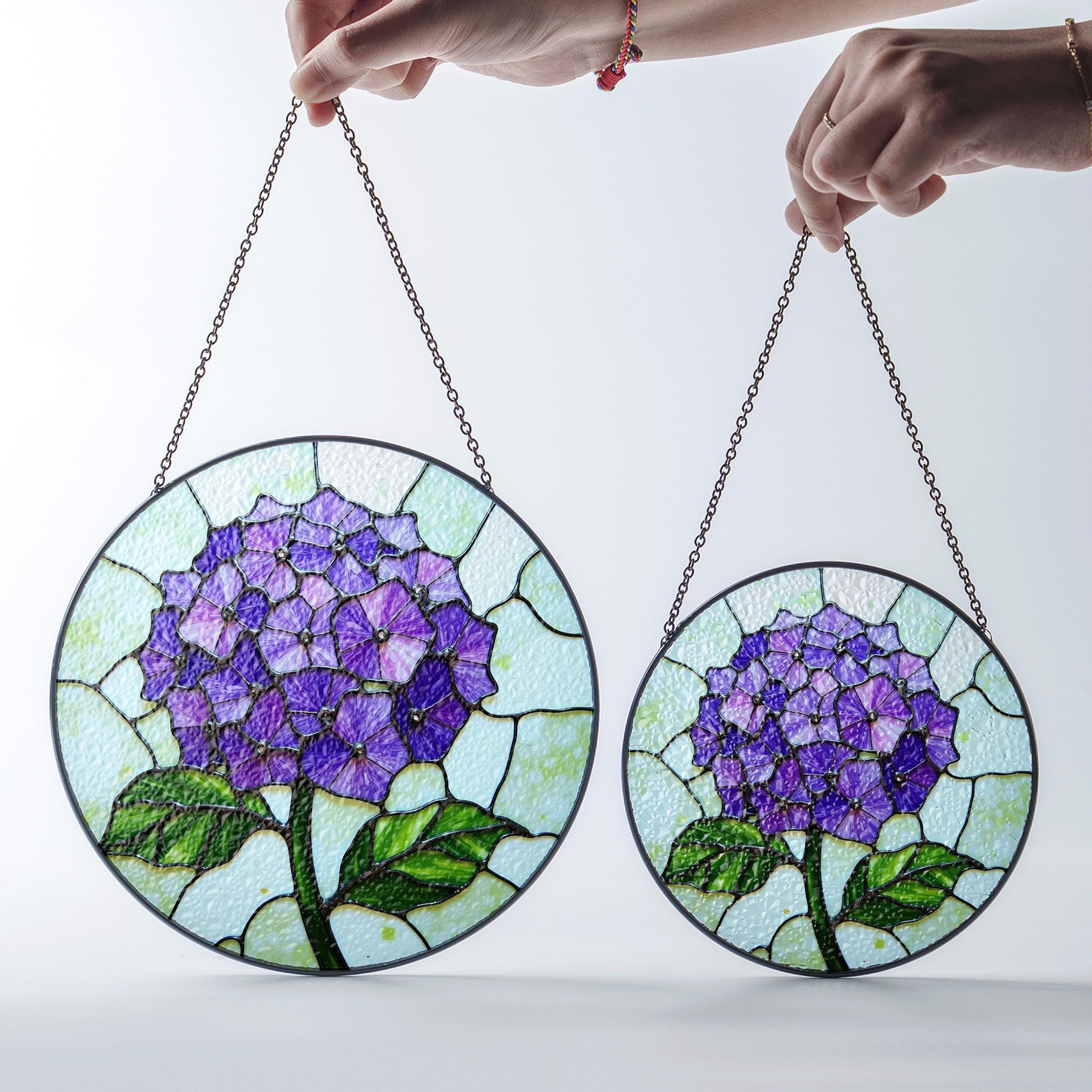 Purple Hydrangea Flower Stained Glass Suncatcher Window Decor Gift for Mom - image 6
