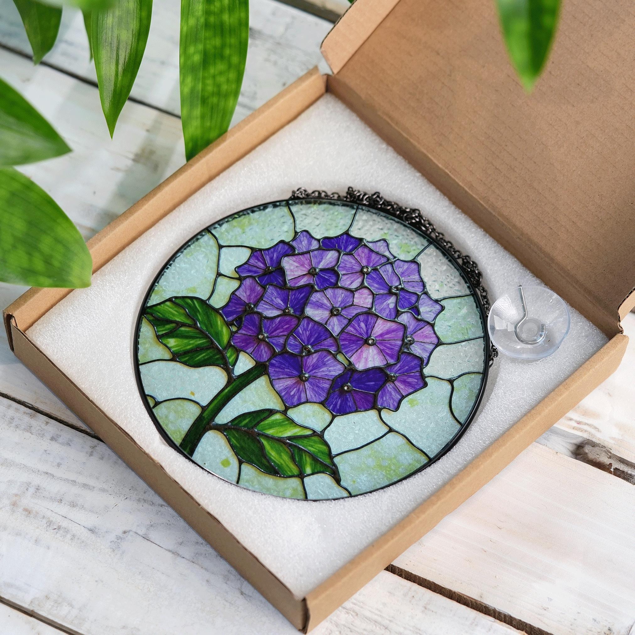 Purple Hydrangea Flower Stained Glass Suncatcher Window Decor Gift for Mom - image 8