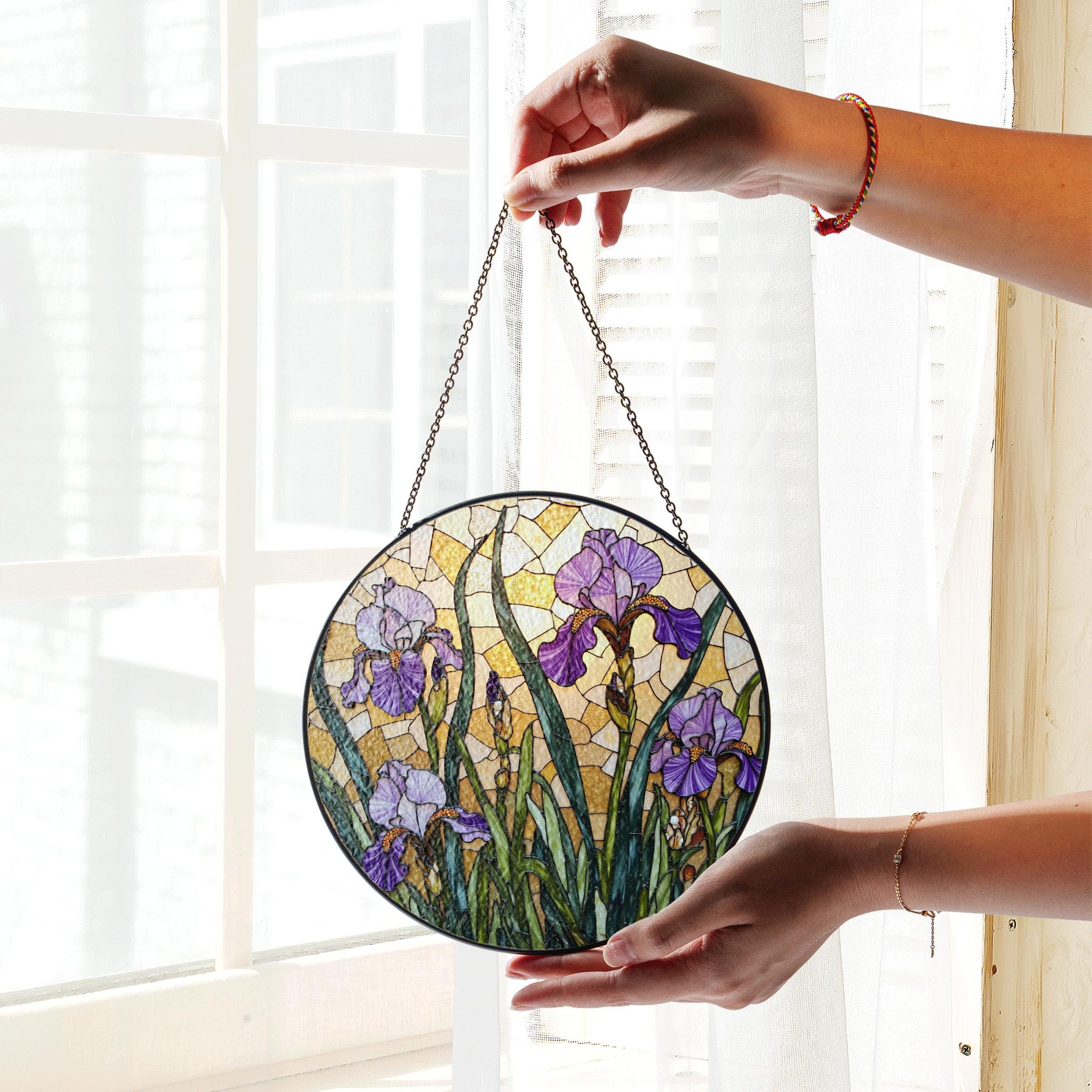 Purple Iris Stained Glass Suncatcher – Tiffany Style Floral Window Hanging – Unique Gift for Garden Lovers - image 4