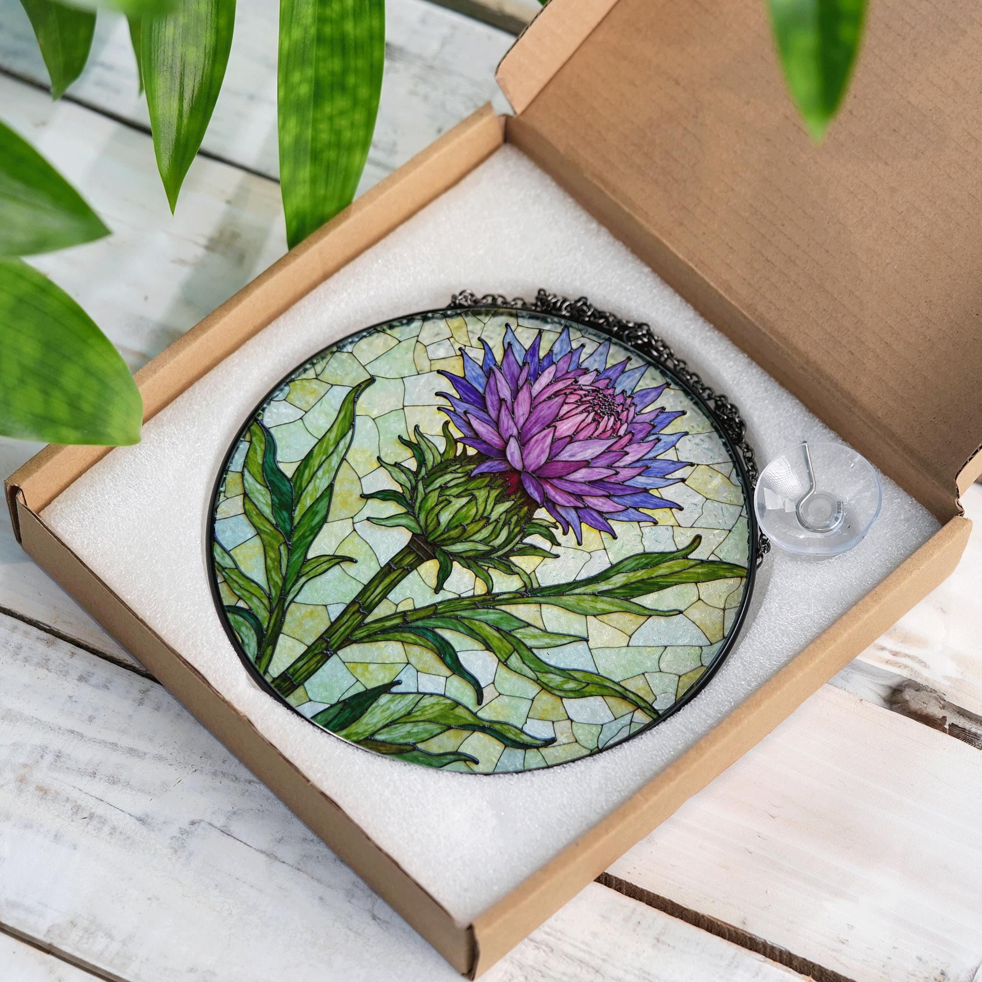 Purple Thistle Flower Stained Glass Window Hanging Suncatcher Gift for Botanical Art Lovers - image 9