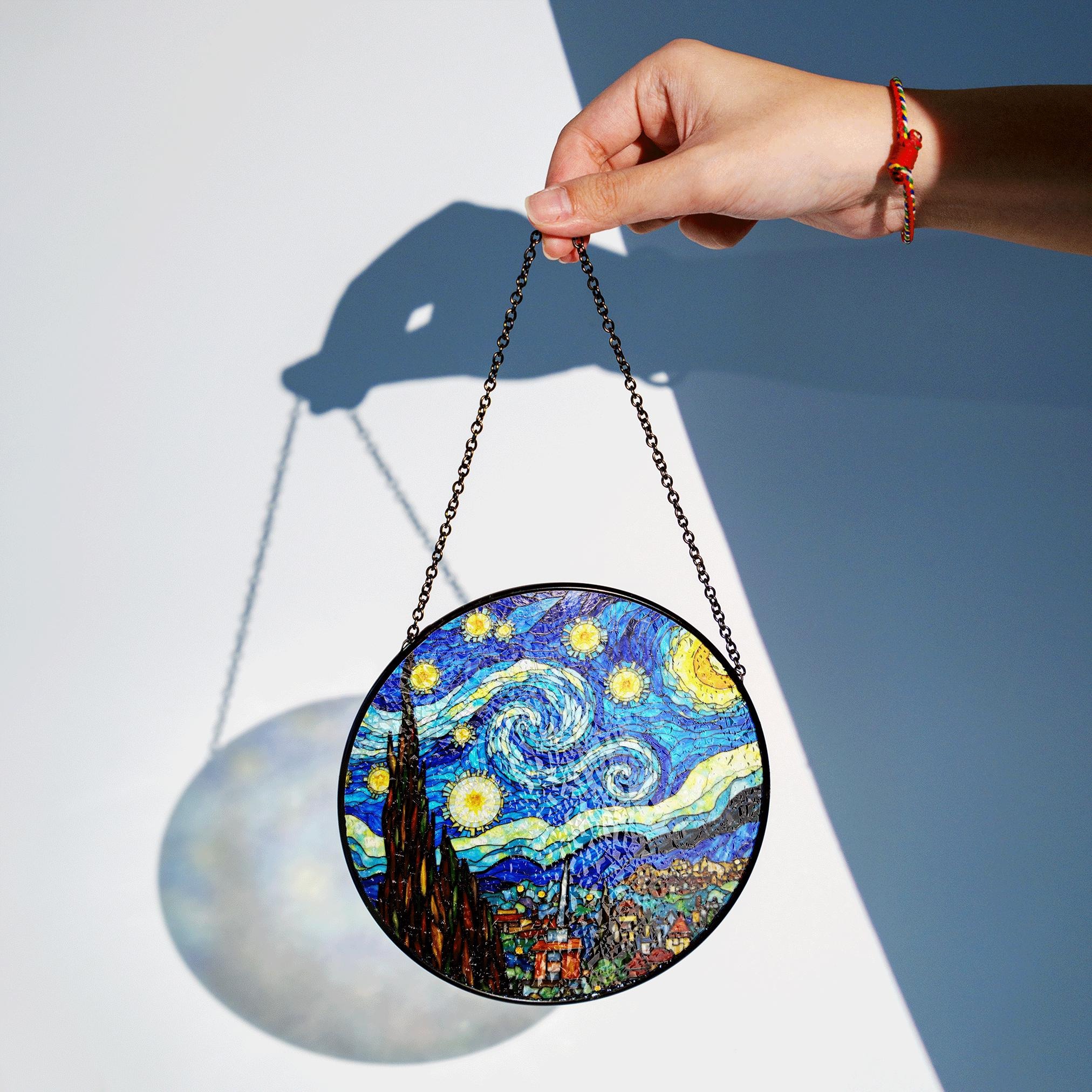 Stained Glass Starry Night Suncatcher Window Hanging Gift for Art Lovers - image 2