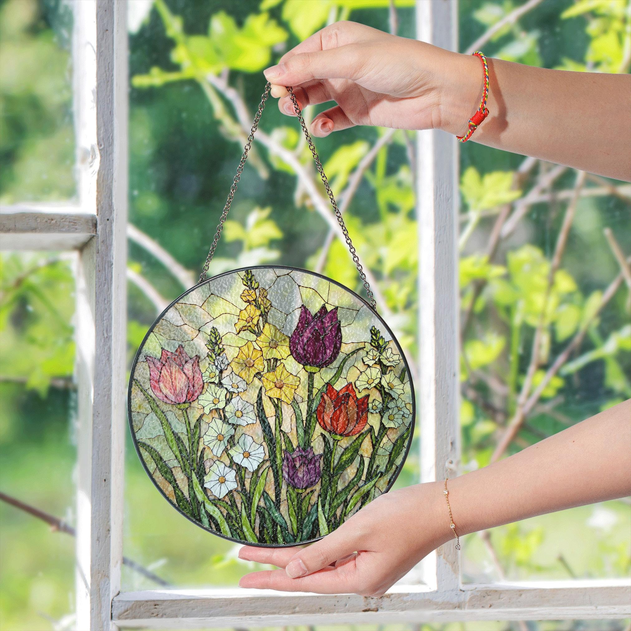 Stained Glass Tulip Floral Suncatcher Window Decor Gift for Mom Grandma - image 5