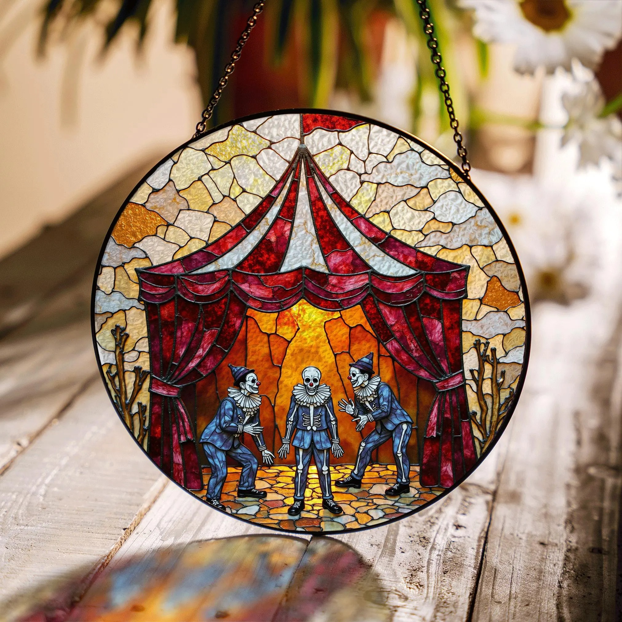 Suncatcher Stained Glass Circus Skeleton Performers Halloween Gift - image 1