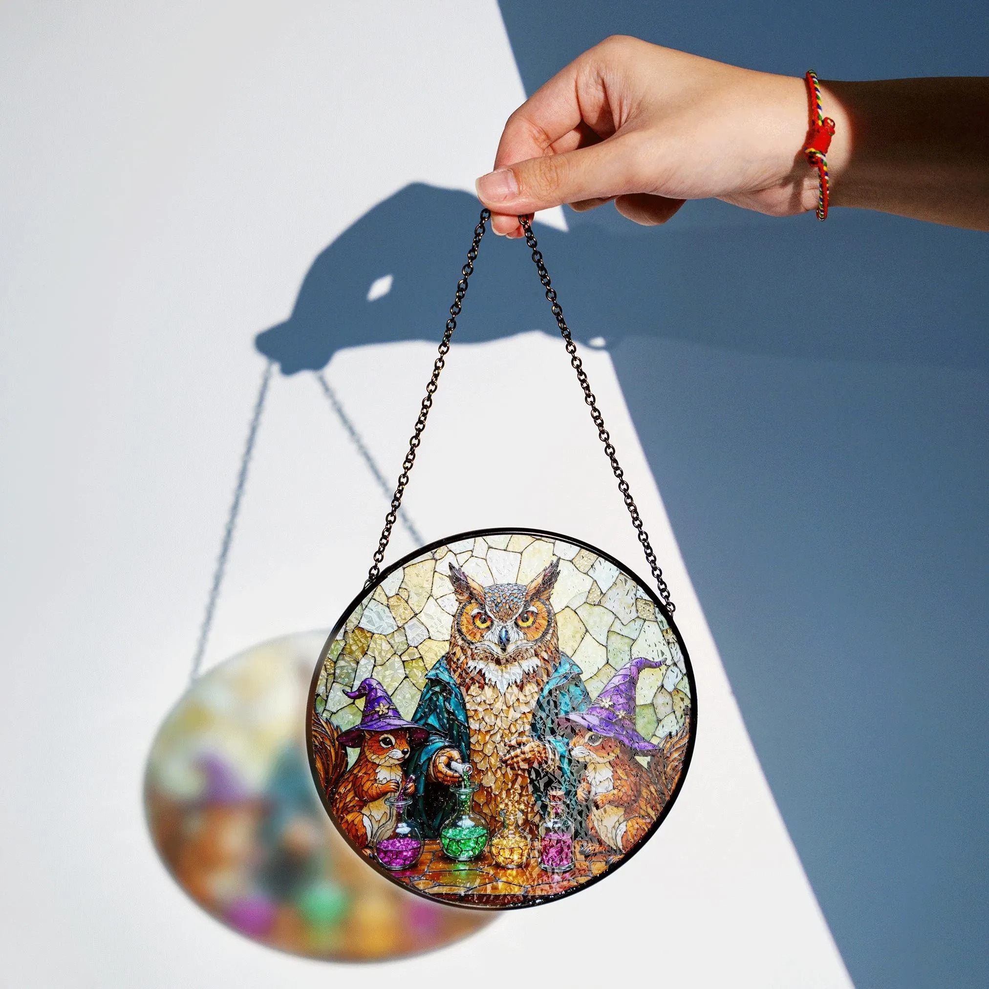Suncatcher Stained Glass Owl With Potion Bottles Halloween Gift for Mom Christmas Gift - image 2