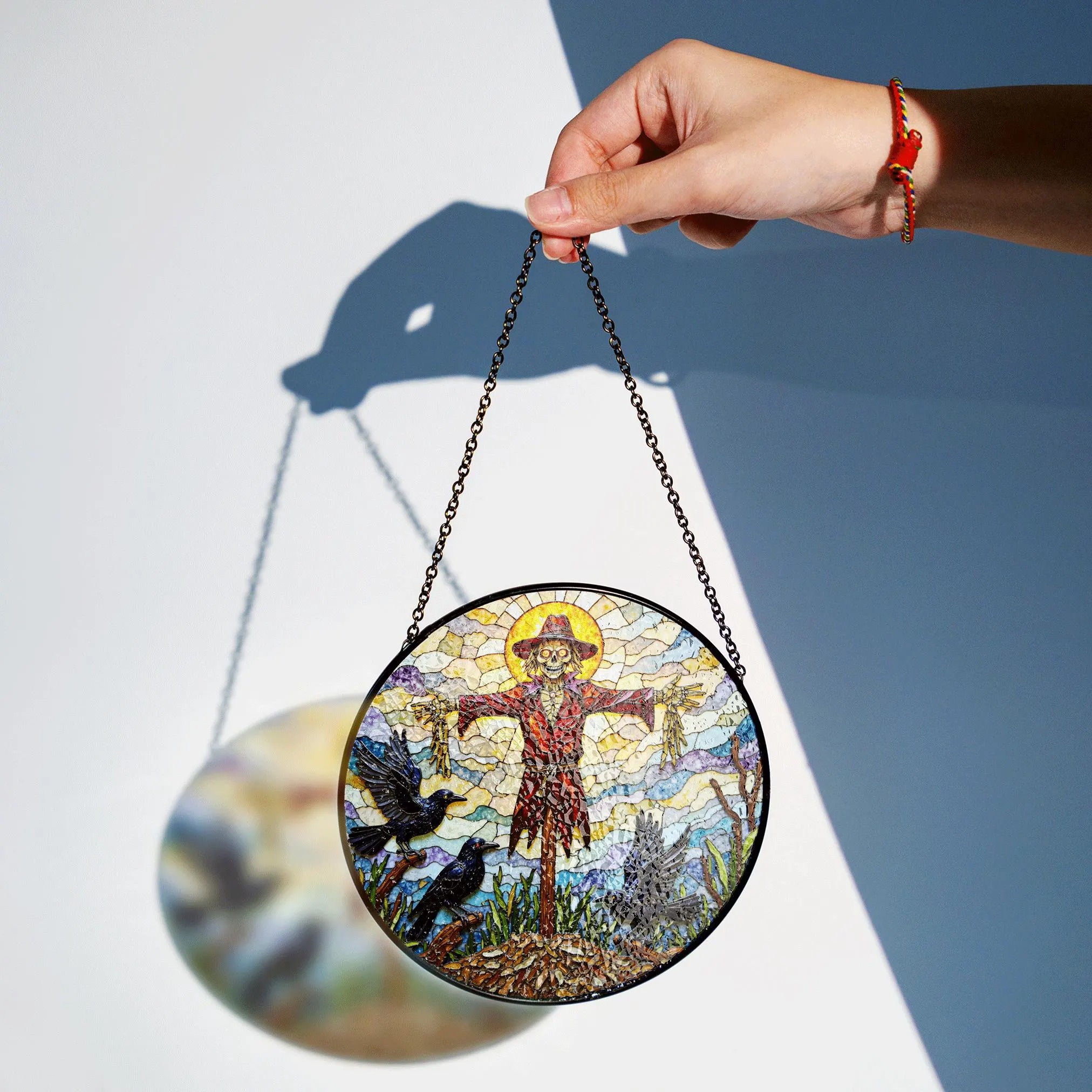 Suncatcher Stained Glass Scarecrow With Crows Halloween Gift for Mom Autumn Harvest Decor - image 2