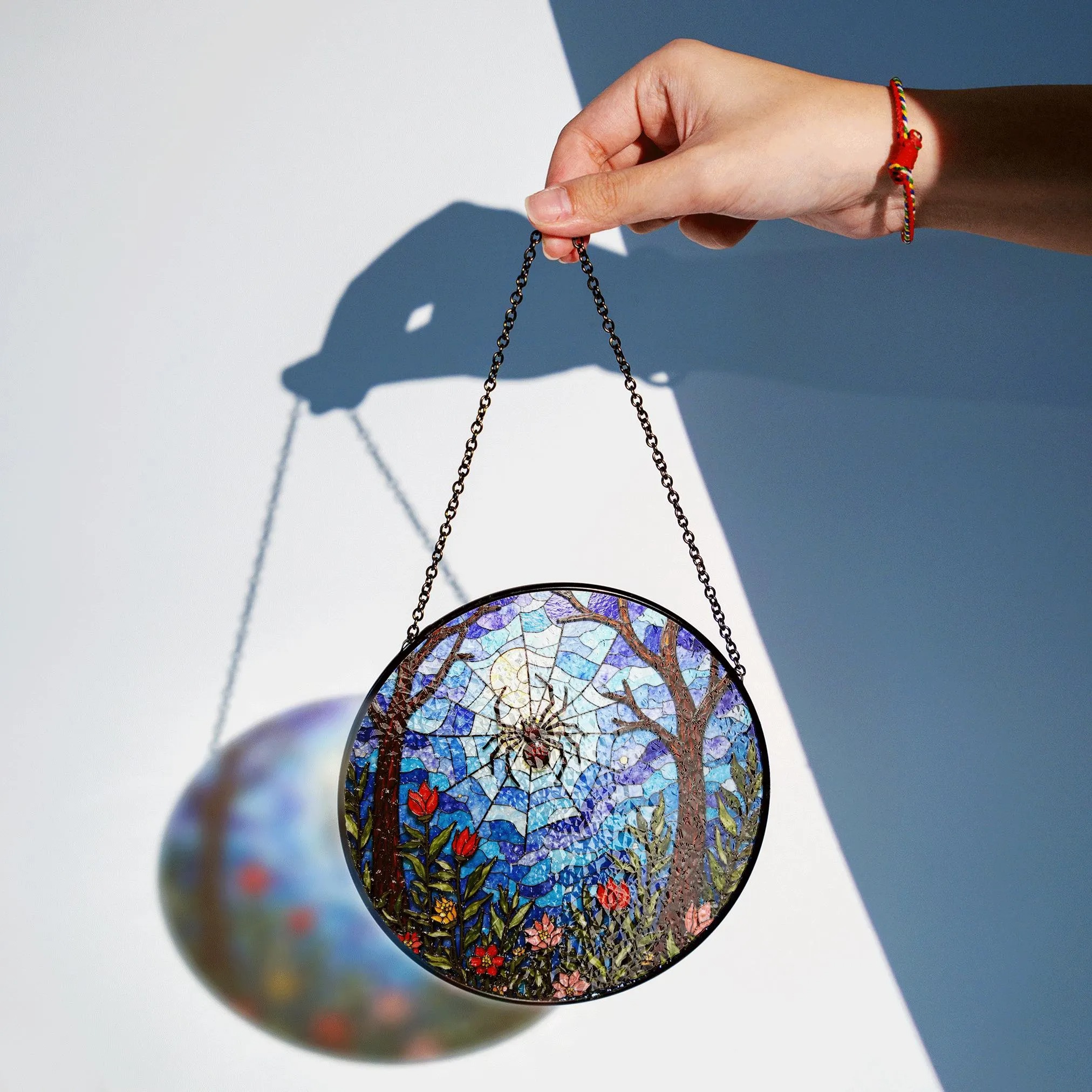 Suncatcher Stained Glass Spider Web Forest Flowers Gift for Mom Halloween Gift - image 2
