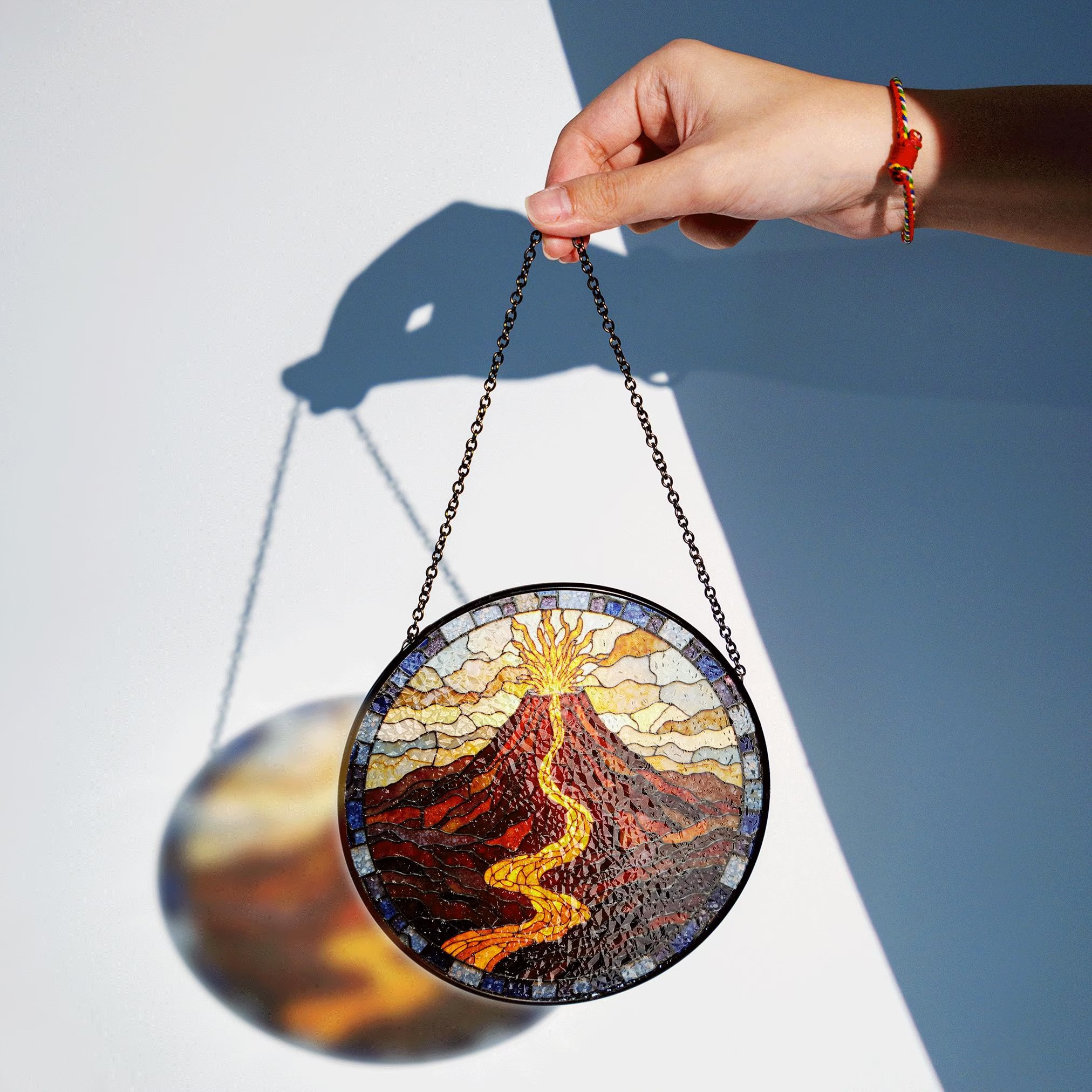 Suncatcher Stained Glass Volcano Eruption With Flowing Lava Housewarming Gift for Mom Birthday Gift - image 2