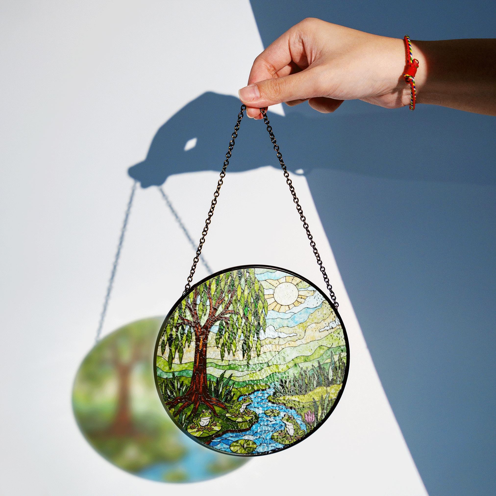 Suncatcher Stained Glass Willow Tree Pond Frogs Nature Scene Gift for Mom Mothers Day Gift - image 2