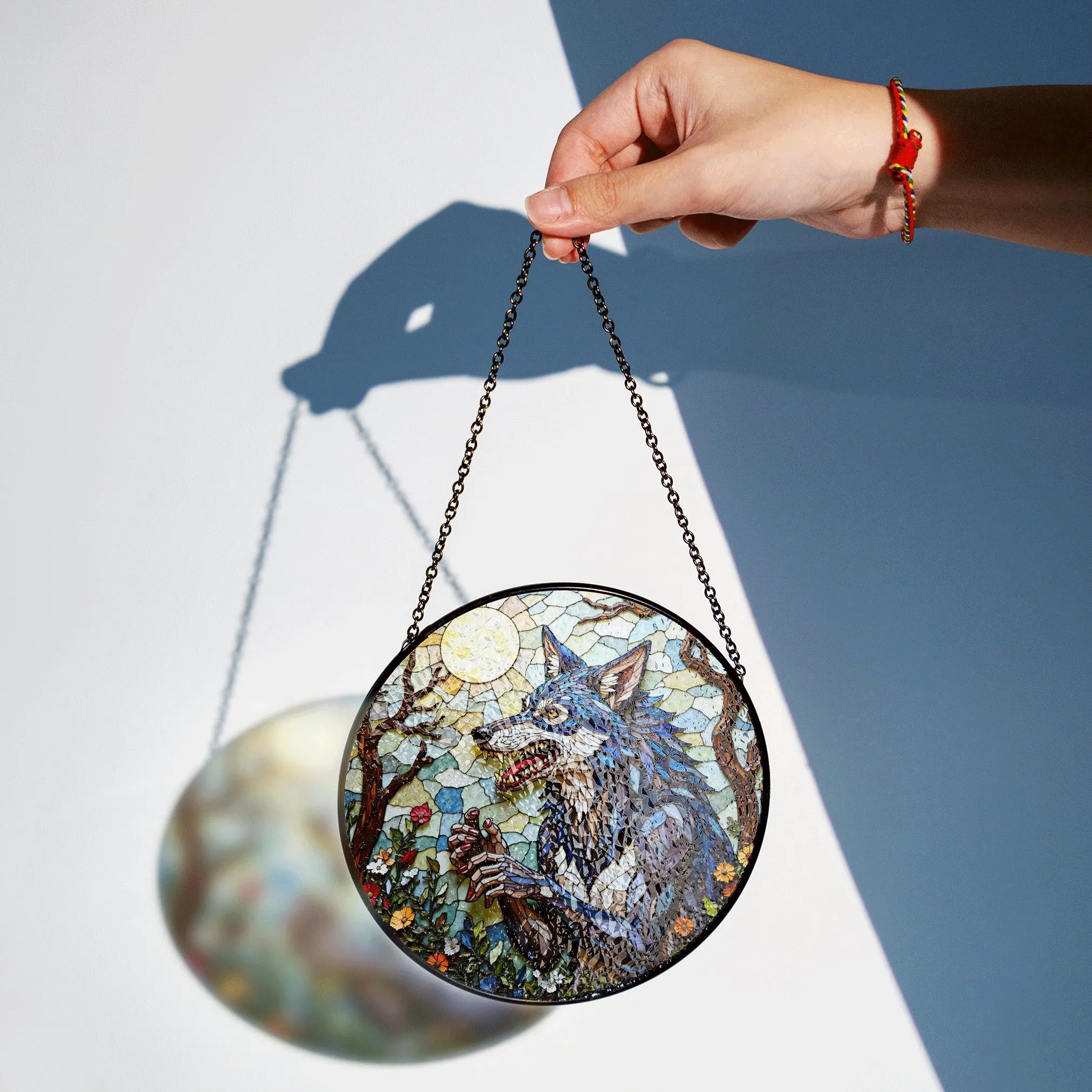 Suncatcher Stained Glass Wolf in Moonlit Forest Halloween Gift - image 2
