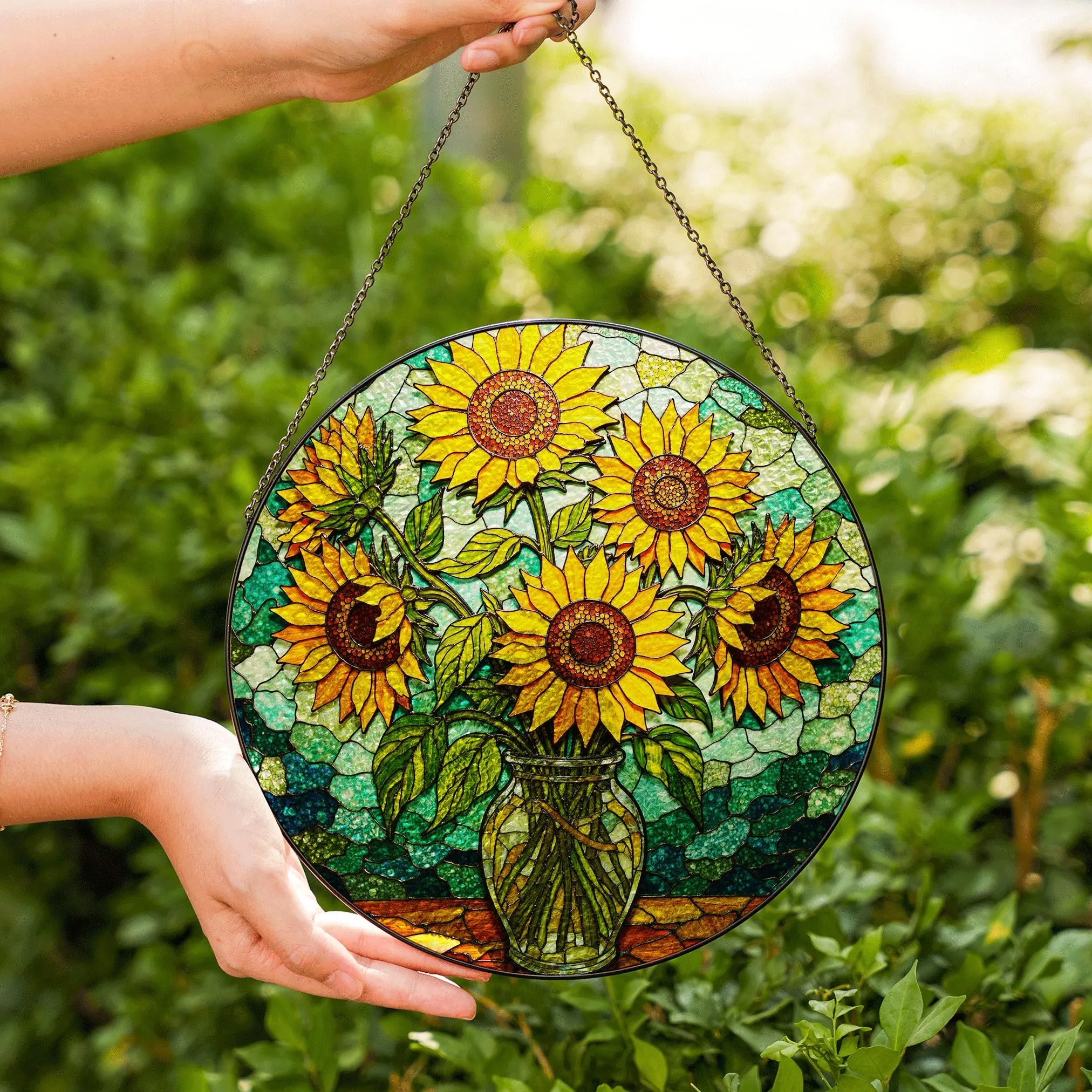 Sunflower Stained Glass Suncatcher Window Hanging Gift for Mom Friend - image 6