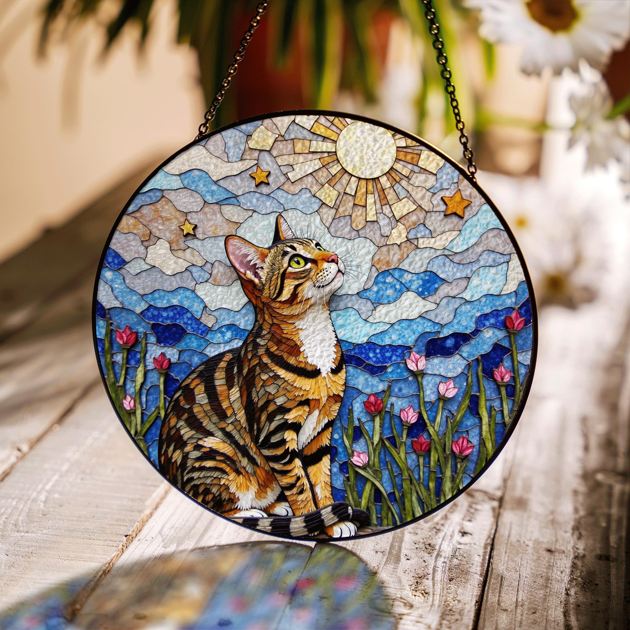 Tabby Cat Moonlight Suncatcher Stained Glass Window Decor Gift for Cat Lovers - image 1