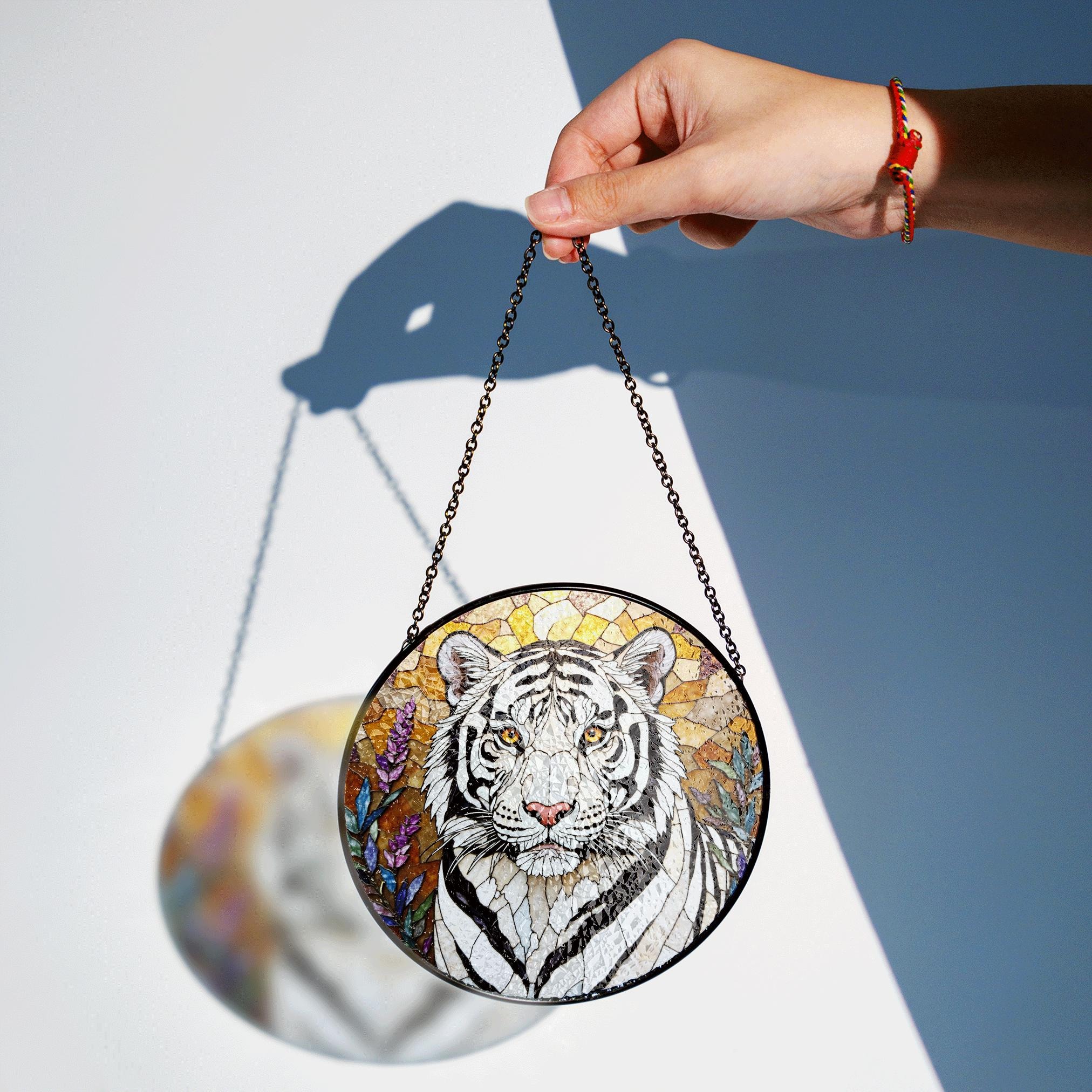 White Tiger Nature Scene Suncatcher Stained Glass Style Window Decor Gift for Wildlife Lovers - image 2