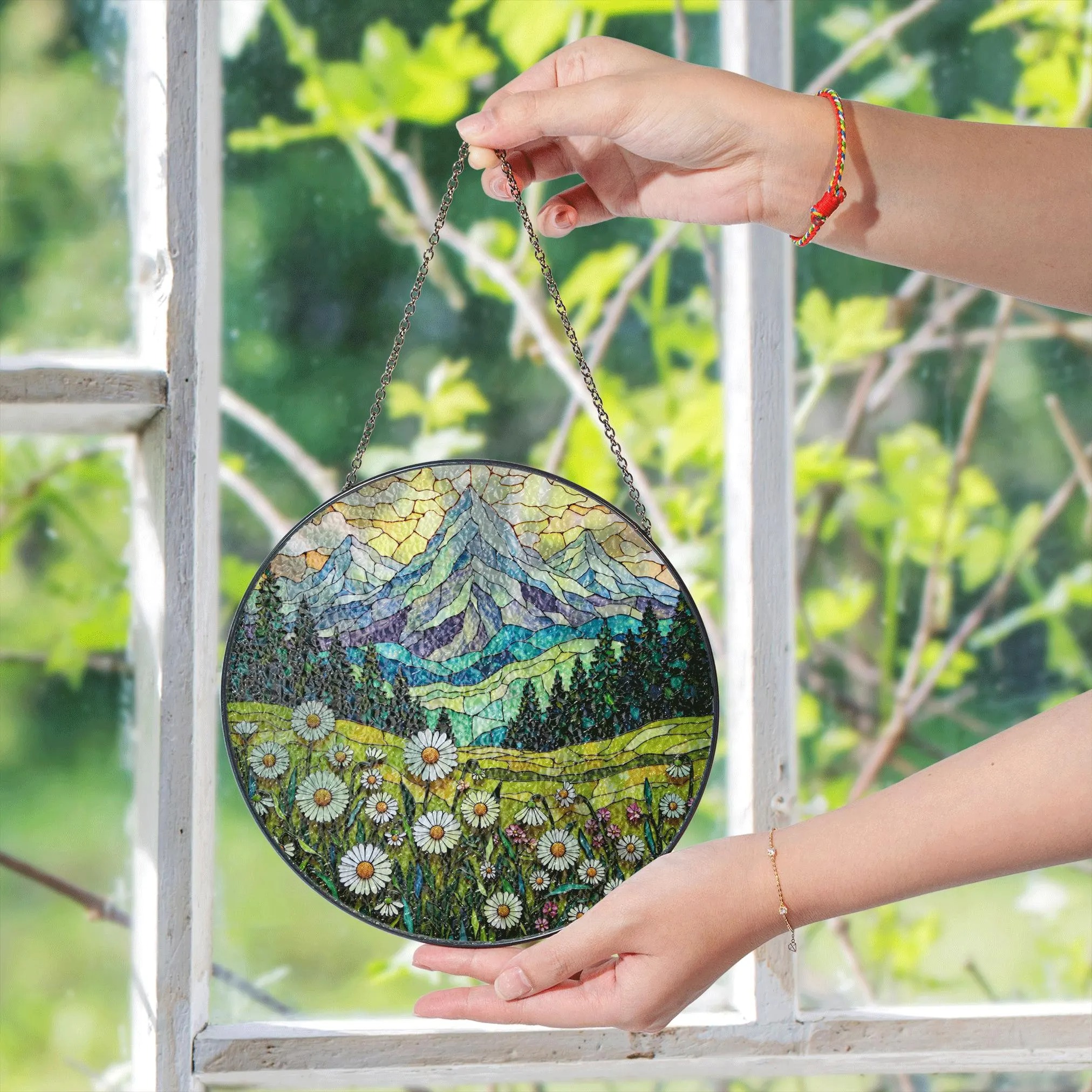 Wildflower Mountain Landscape Suncatcher Window Hanging Nature Art Gift for Mom - image 5