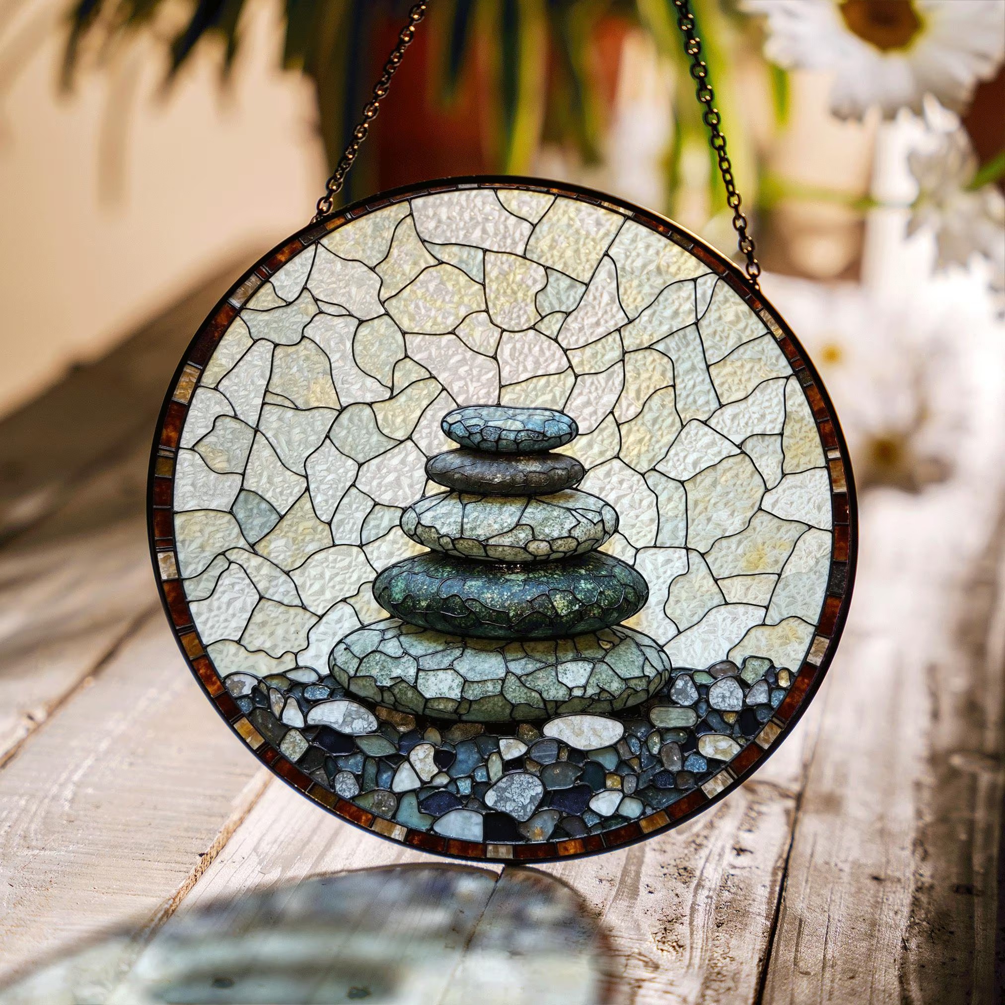 Zen Rock Stack Art Round Suncatcher Window Hanging Gift for Him Her - image 1
