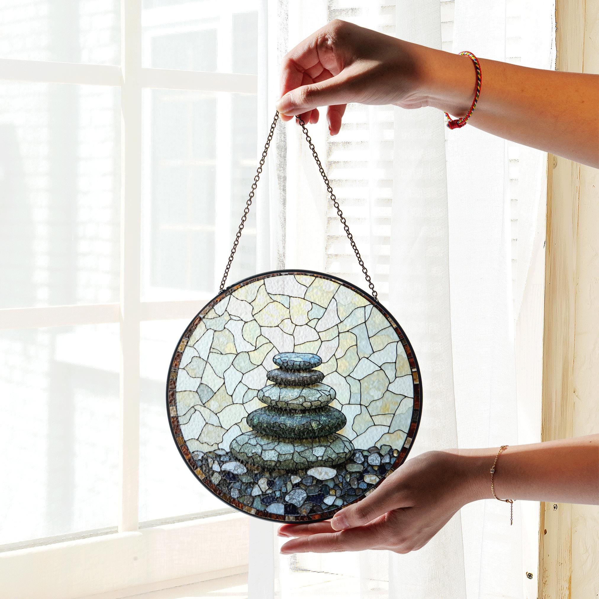 Zen Rock Stack Art Round Suncatcher Window Hanging Gift for Him Her - image 3