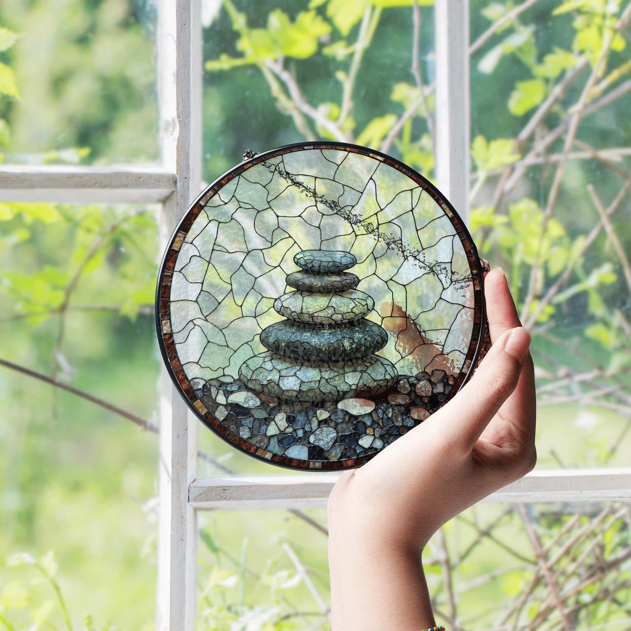 Zen Rock Stack Art Round Suncatcher Window Hanging Gift for Him Her - image 4