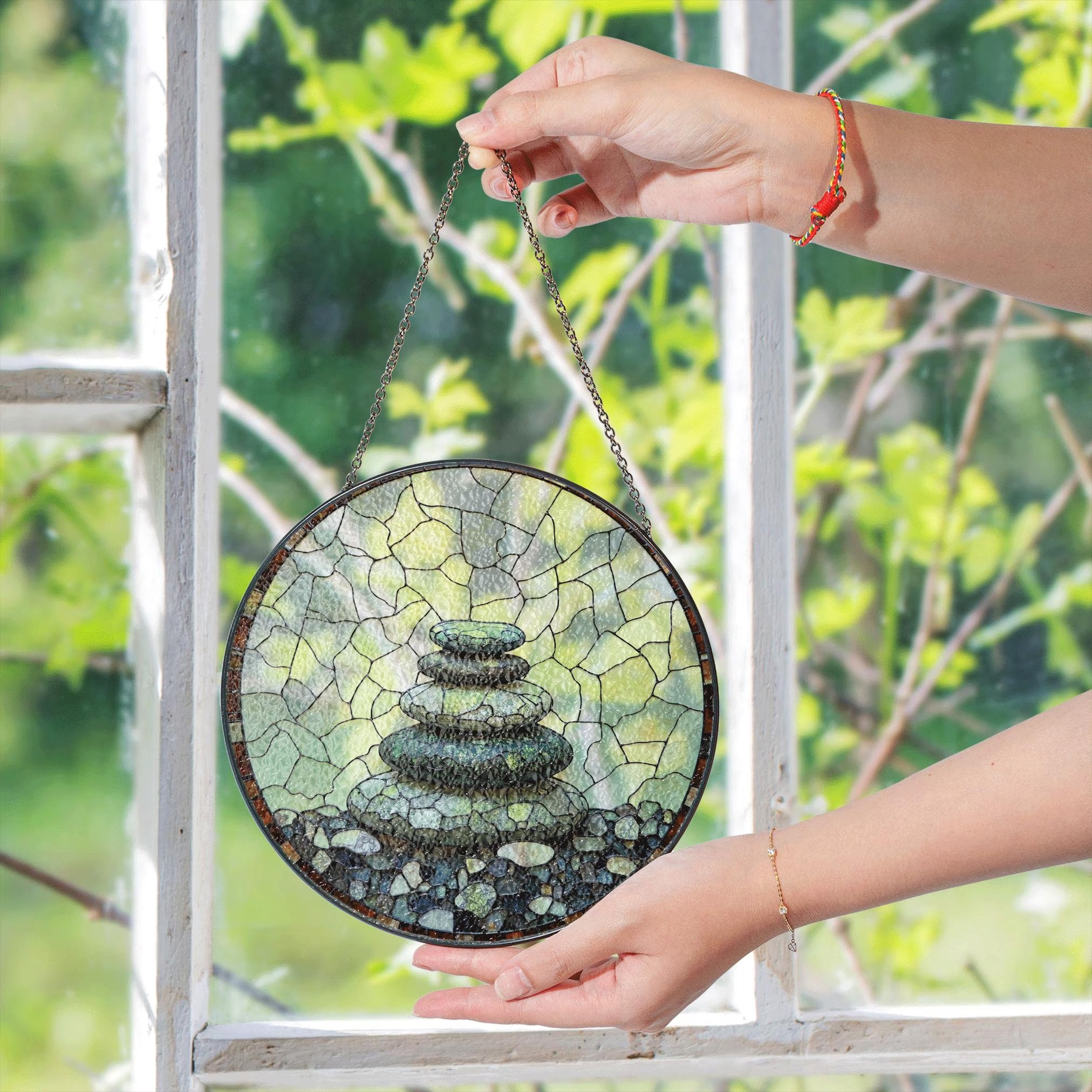 Zen Rock Stack Art Round Suncatcher Window Hanging Gift for Him Her - image 5