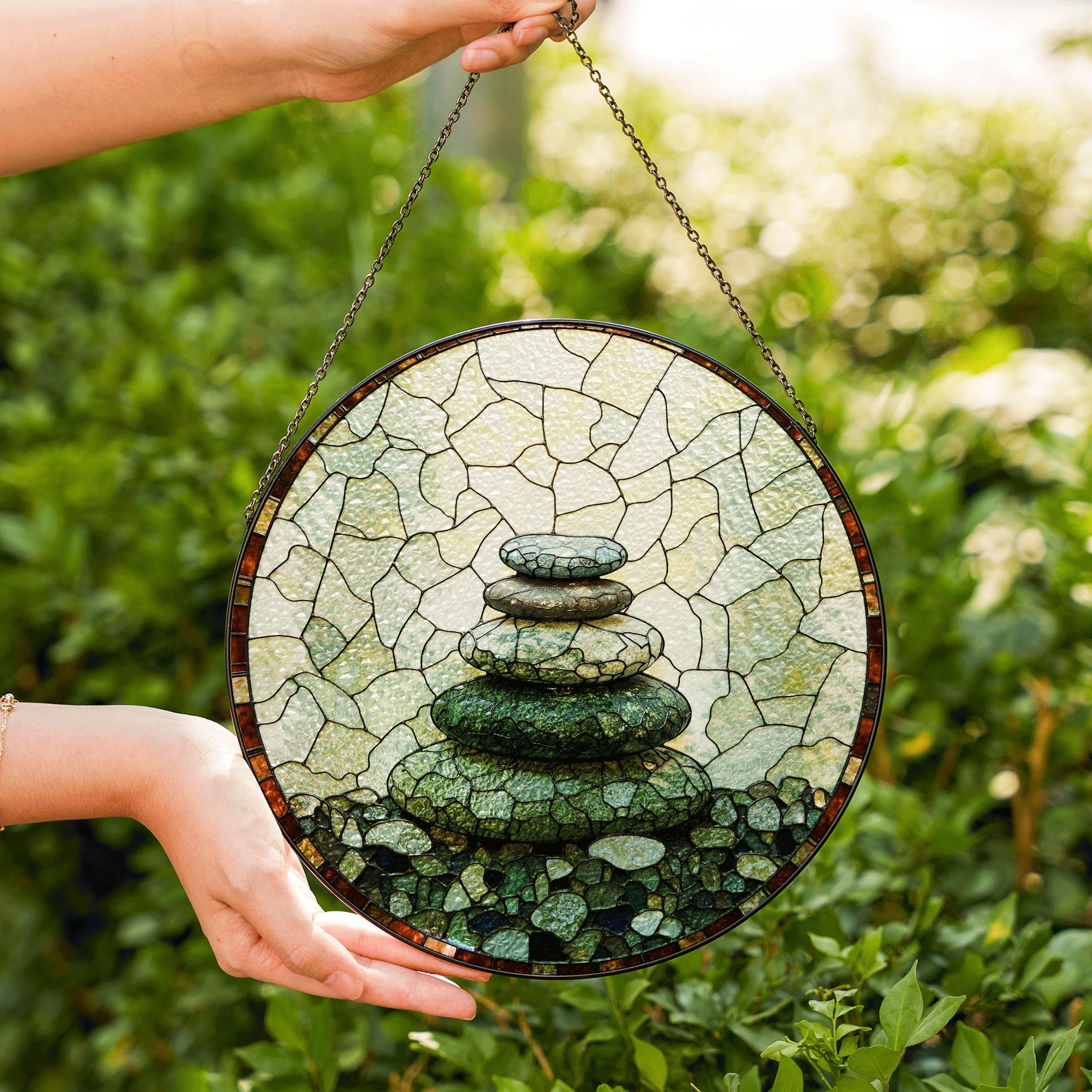 Zen Rock Stack Art Round Suncatcher Window Hanging Gift for Him Her - image 6