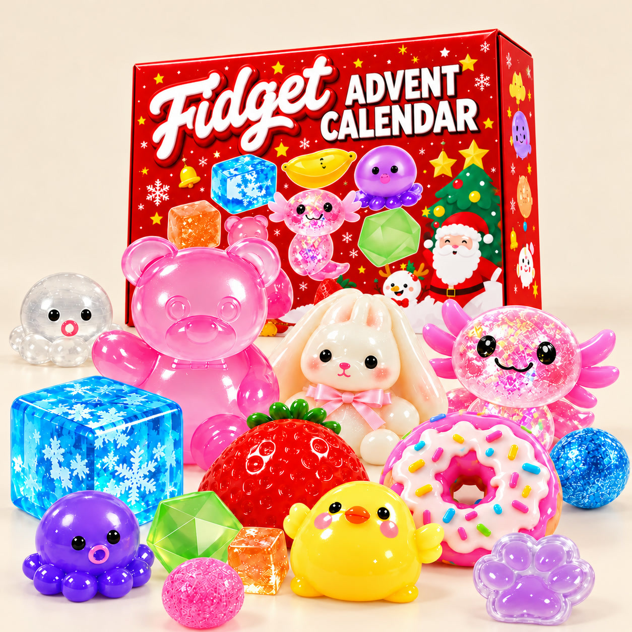 Christmas squishy advent calendar with a selection of toys