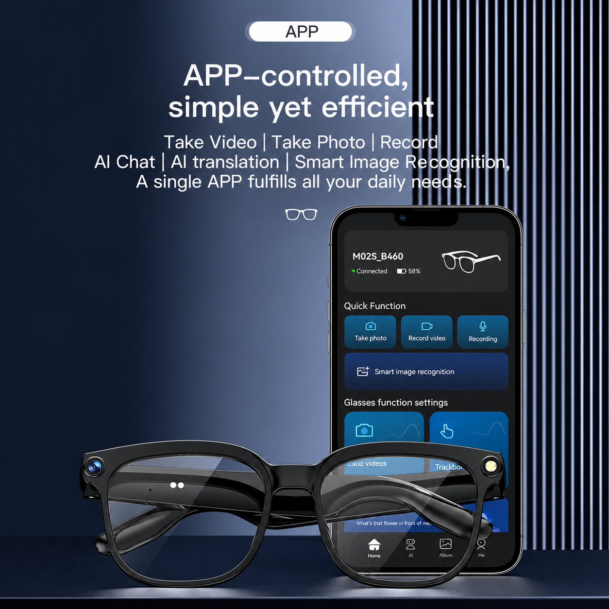 AI Smart Glasses Camera 4K Video Recording Bluetooth Calls Voice Assistant HD