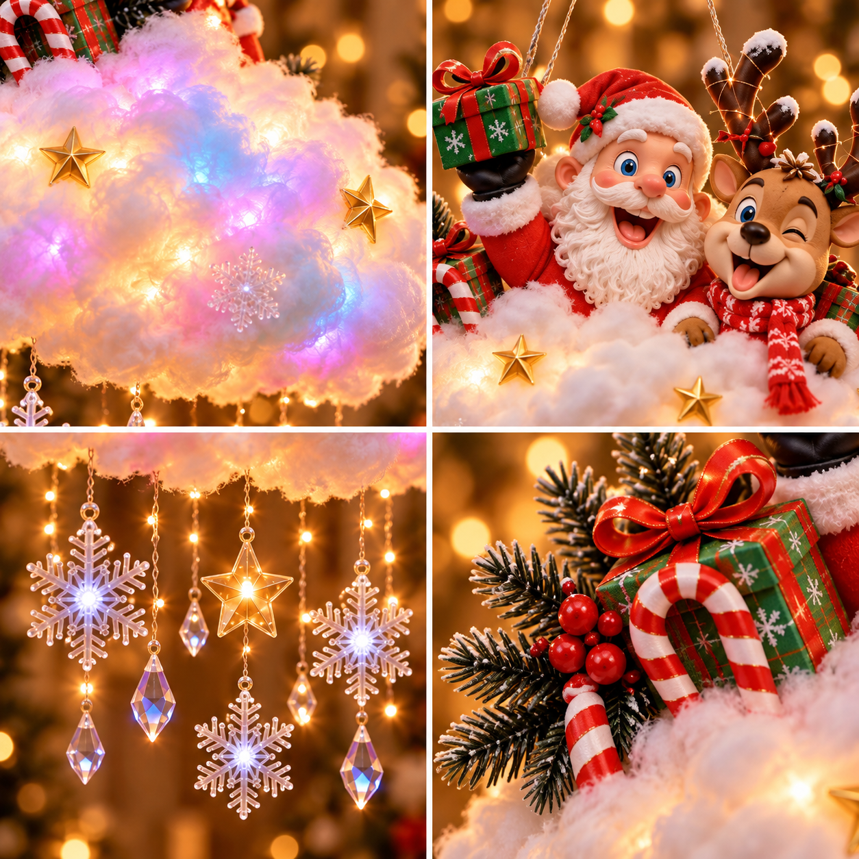 🔥LAST DAY 50% OFF🔥 Light-Up Christmas Village Cloud Hanging Decoration with Santa, Snowman & Reindeer