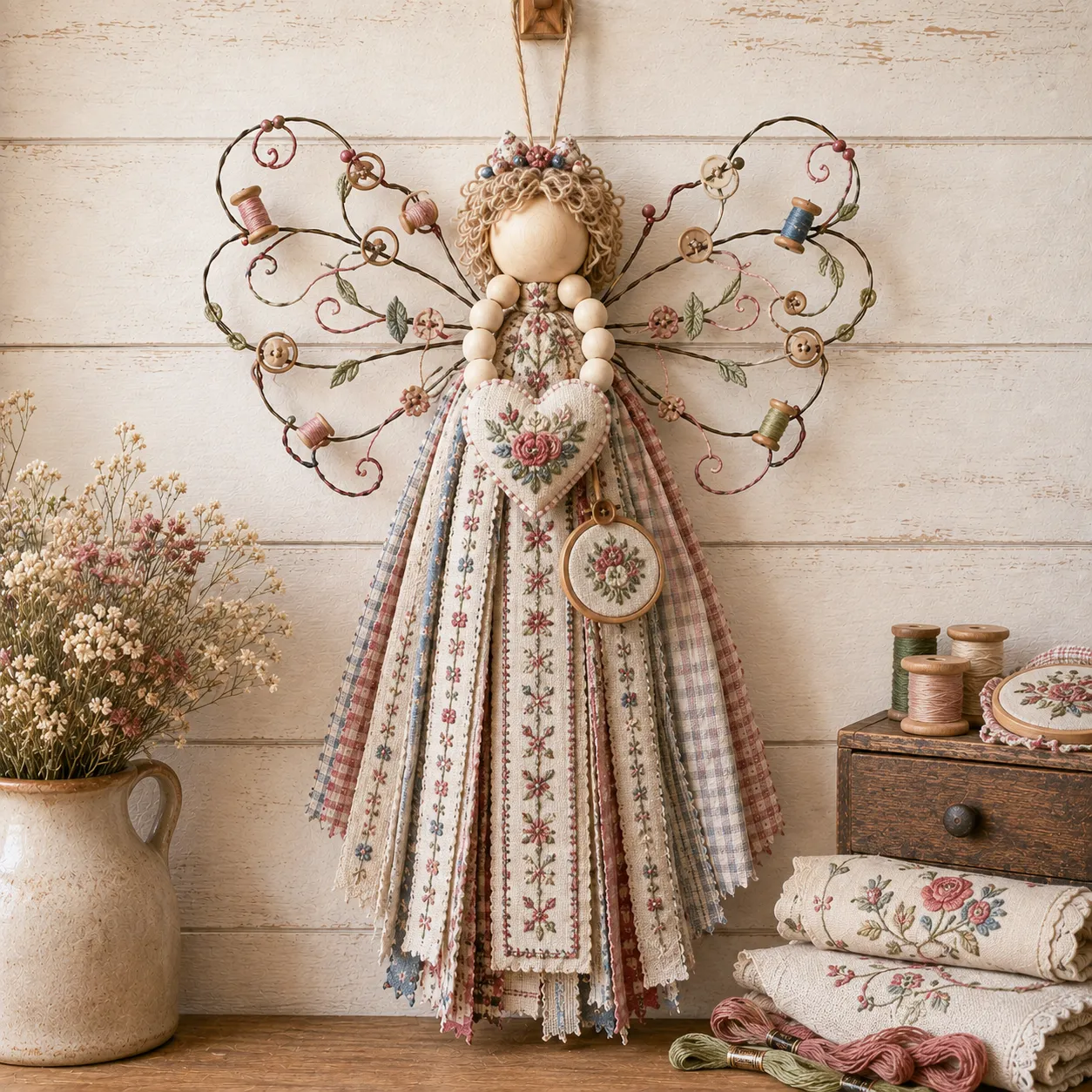 🔥LAST DAY 55% OFF - 🪽 Angel Fabric Hanging DIY Kit - Stitch a Little Blessing That Stays Forever