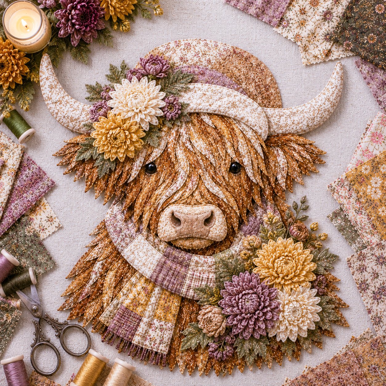🔥LAST DAY 55% OFF - 🐮💐🌸 Birth Flower Highland Cow 3D Layered Fabric Art DIY Kit (Beginner-friendly) 🔥 Buy 2 Free Shipping