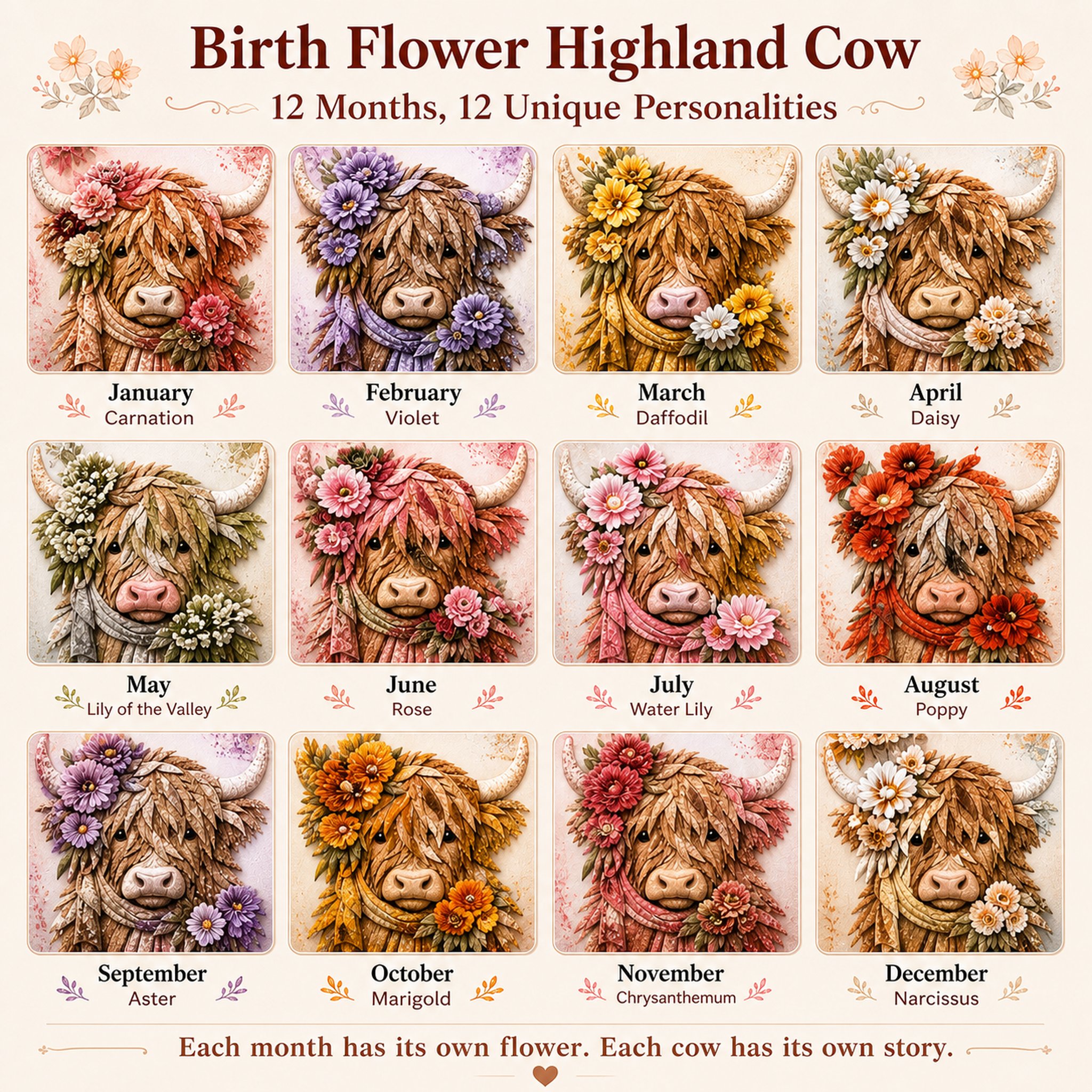 🔥LAST DAY 55% OFF - 🐮💐🌸 Birth Flower Highland Cow 3D Layered Fabric Art DIY Kit (Beginner-friendly) 🔥 Buy 2 Free Shipping